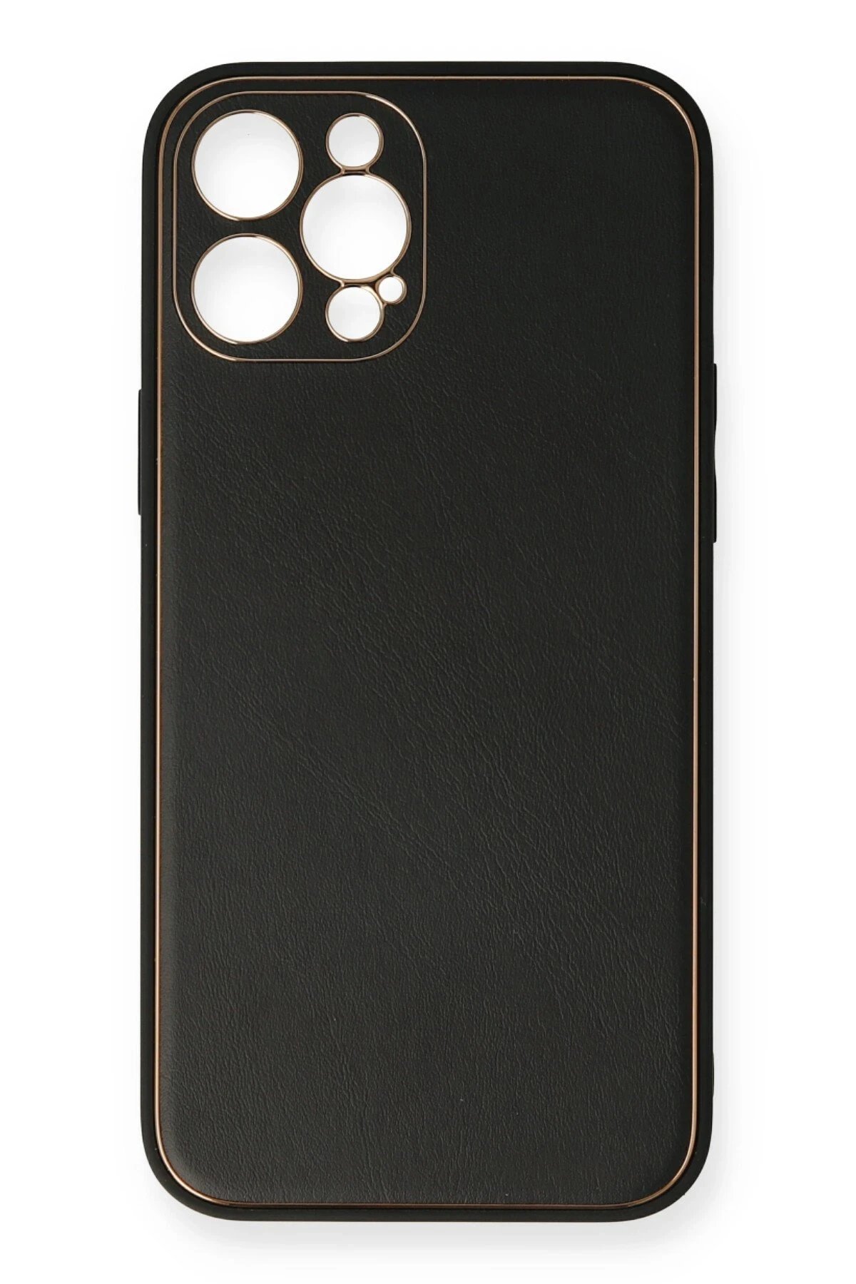 iPhone 12 Pro Kılıf Coco Deri Silikon Kapak - Siyah-(5796)