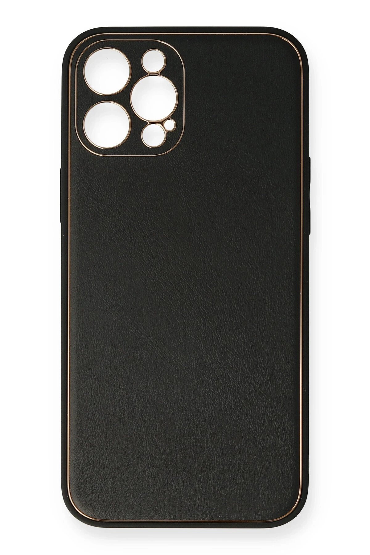 iPhone 12 Pro Max Kılıf Coco Deri Silikon Kapak - Siyah-(5796)