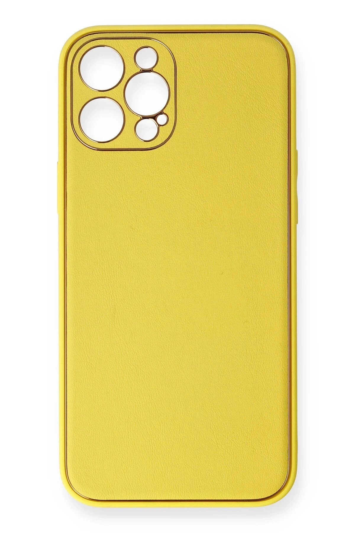 iPhone 12 Pro Max Kılıf Coco Deri Silikon Kapak - Sarı-(5796)