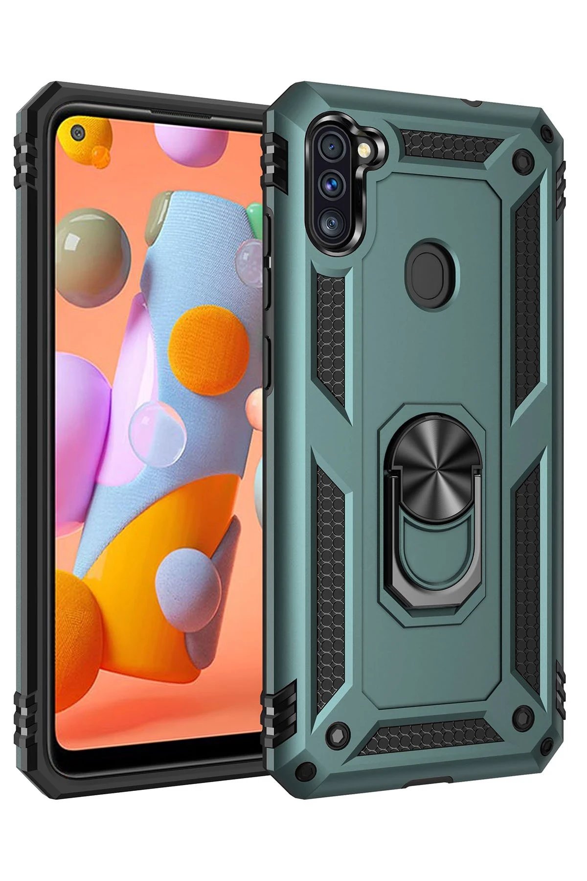 Samsung Galaxy A11 Kılıf Sofya Yüzüklü Silikon Kapak - Yeşil-(5796)