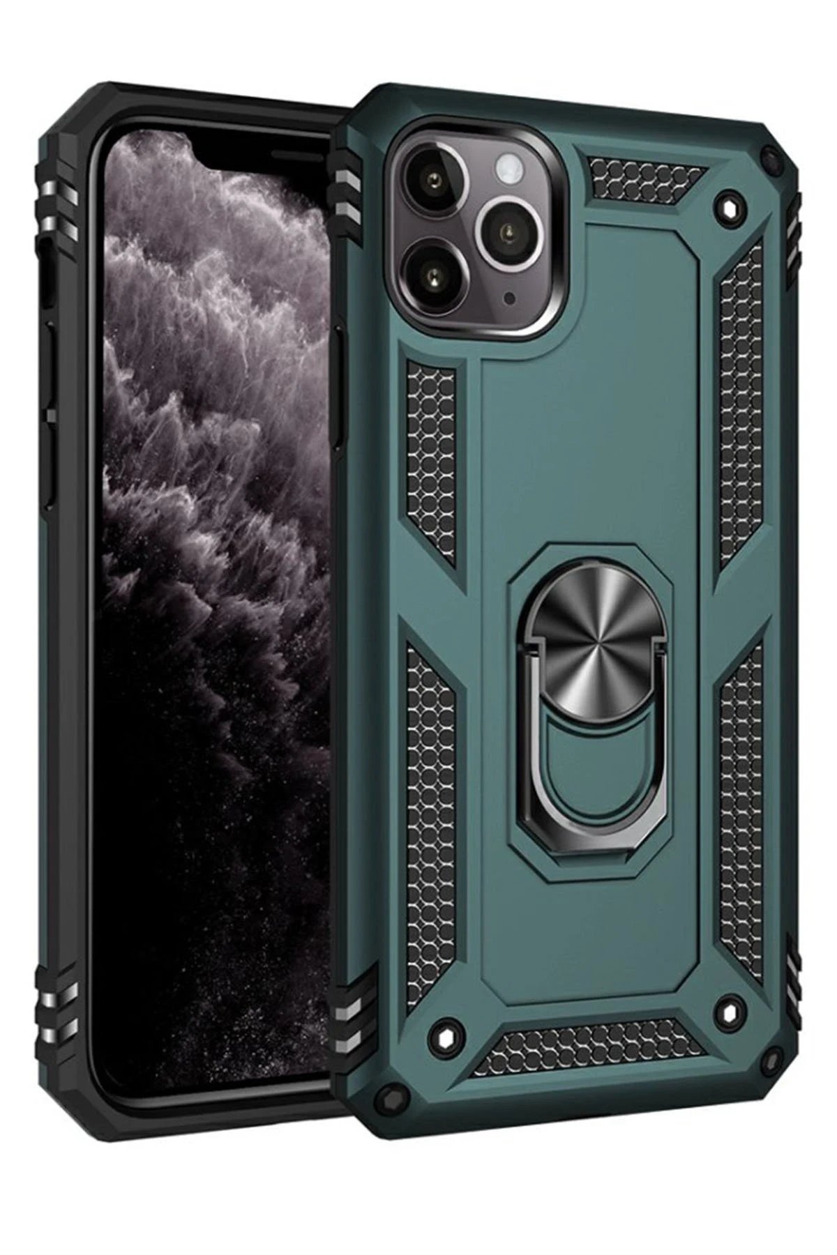iPhone 11 Pro Kılıf Sofya Yüzüklü Silikon Kapak - Yeşil-(5796)