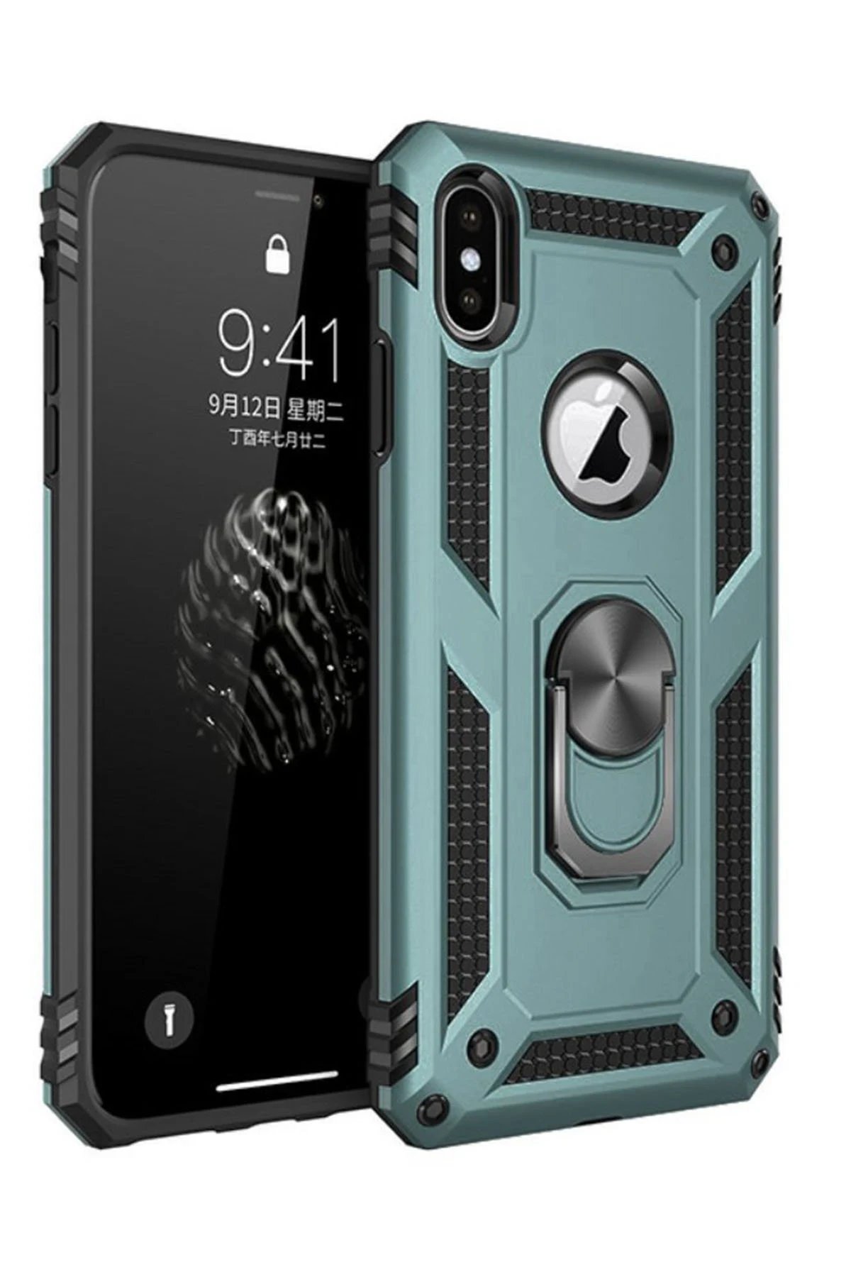 iPhone XS Max Kılıf Sofya Yüzüklü Silikon Kapak - Yeşil-(5796)