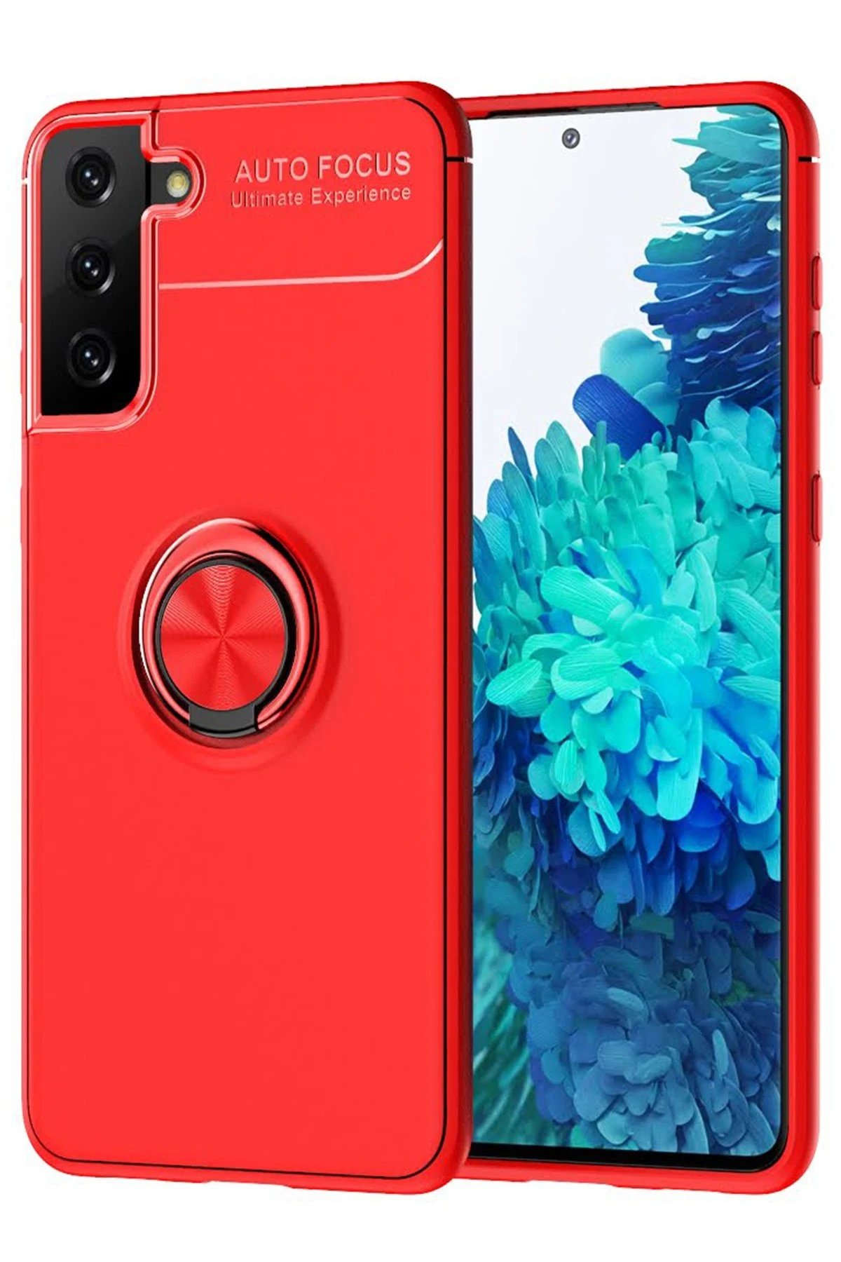 Samsung Galaxy S21 Plus Kılıf Range Yüzüklü Silikon - Kırmızı-(5796)