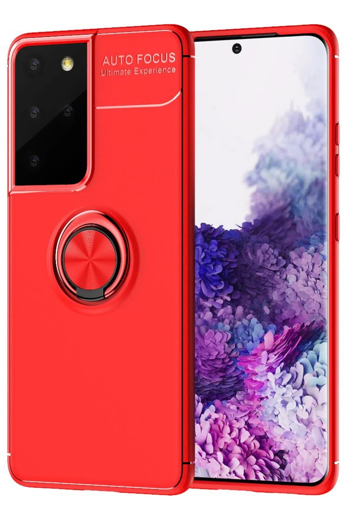 Samsung Galaxy S21 Ultra Kılıf Range Yüzüklü Silikon - Kırmızı-(5796)