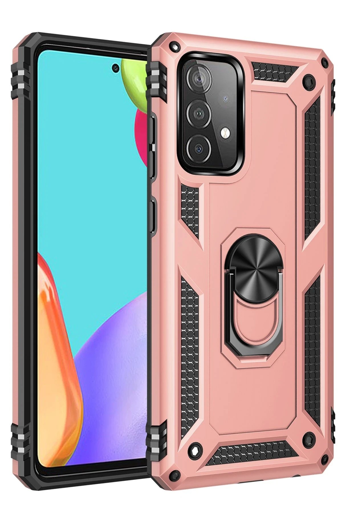 Samsung Galaxy A32 Kılıf Sofya Yüzüklü Silikon Kapak - Rose-(5796)
