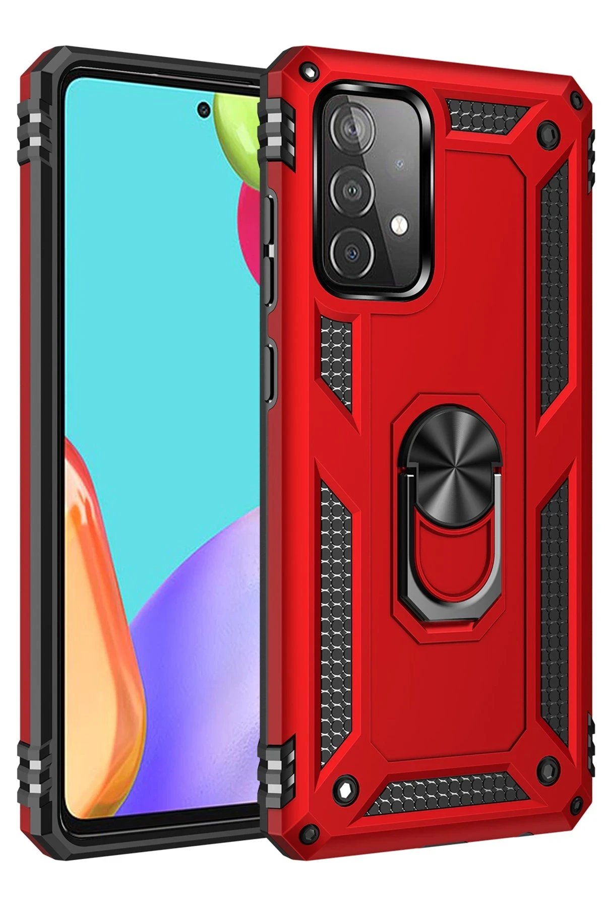 Samsung Galaxy A52 Kılıf Sofya Yüzüklü Silikon Kapak - Kırmızı-(5796)