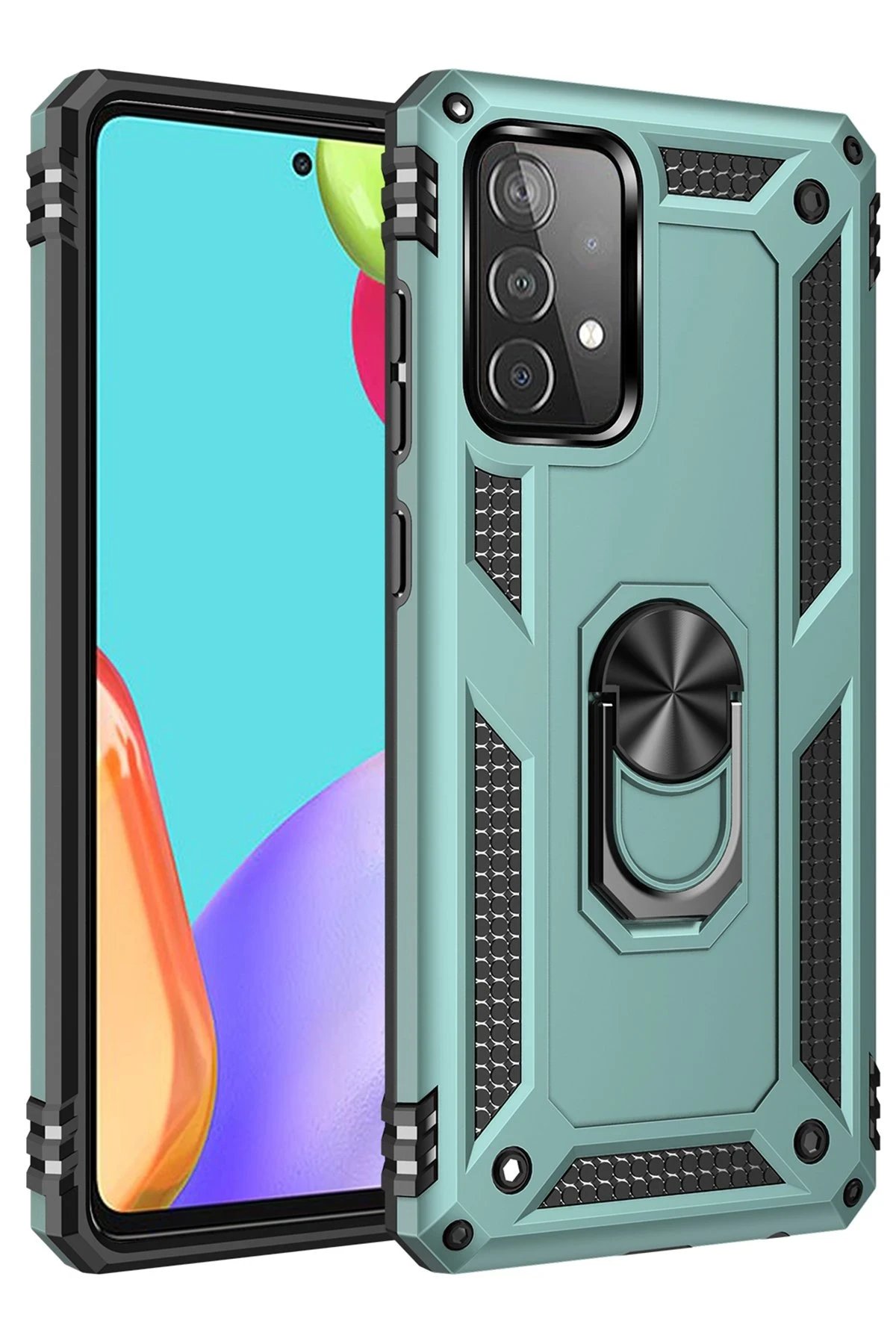 Samsung Galaxy A52 Kılıf Sofya Yüzüklü Silikon Kapak - Yeşil-(5796)