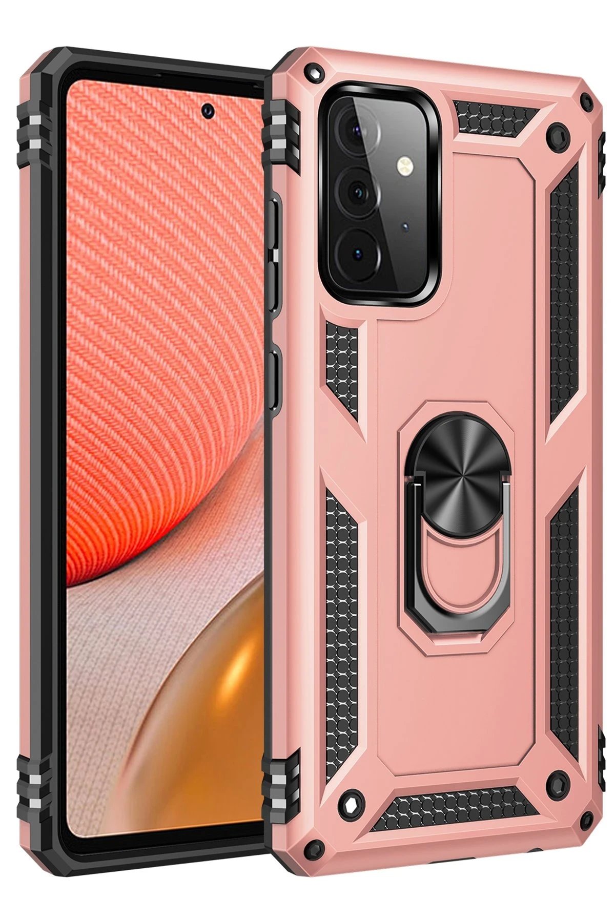 Samsung Galaxy A72 Kılıf Sofya Yüzüklü Silikon Kapak - Rose-(5796)