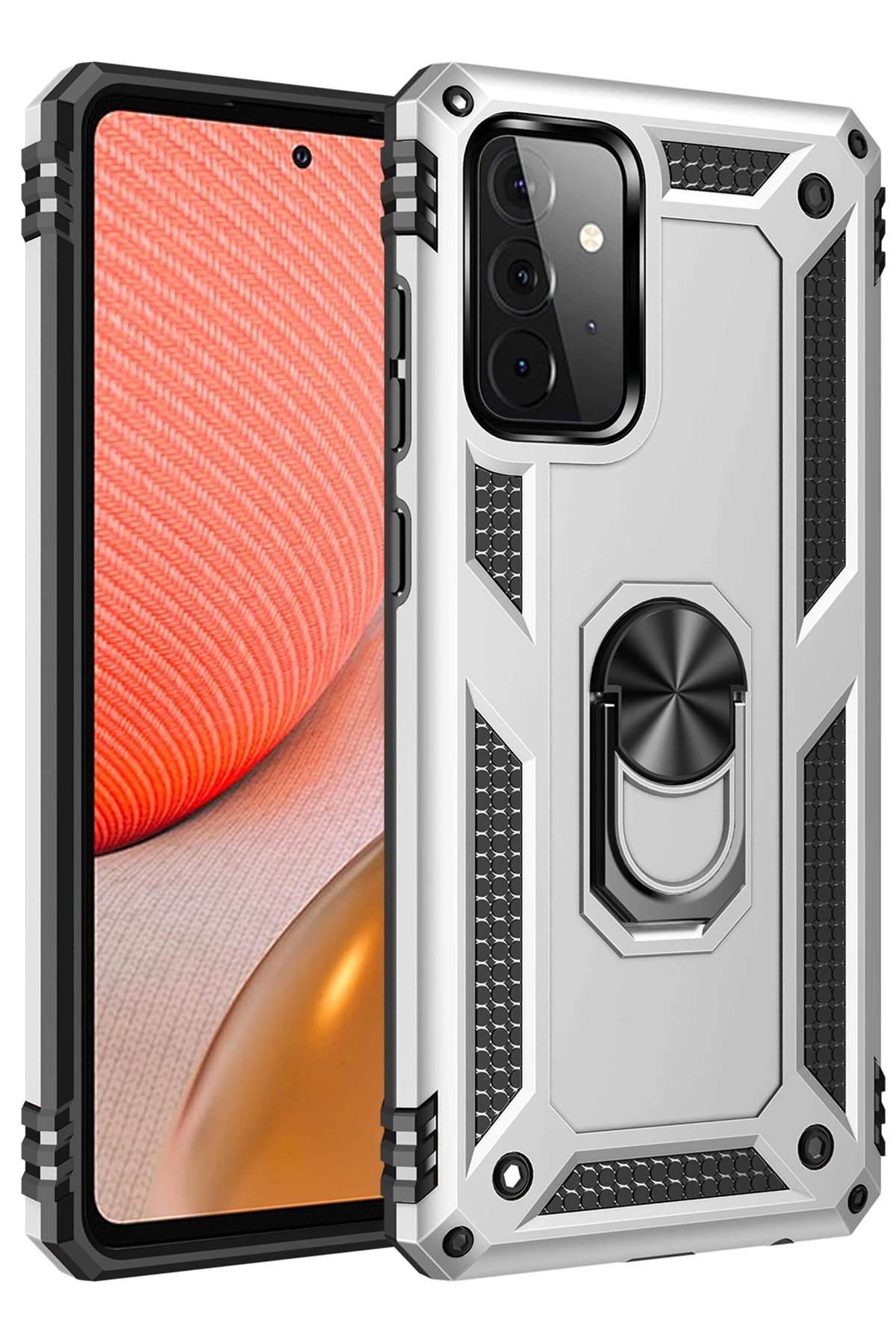 Samsung Galaxy A72 Kılıf Sofya Yüzüklü Silikon Kapak - Gümüş-(5796)