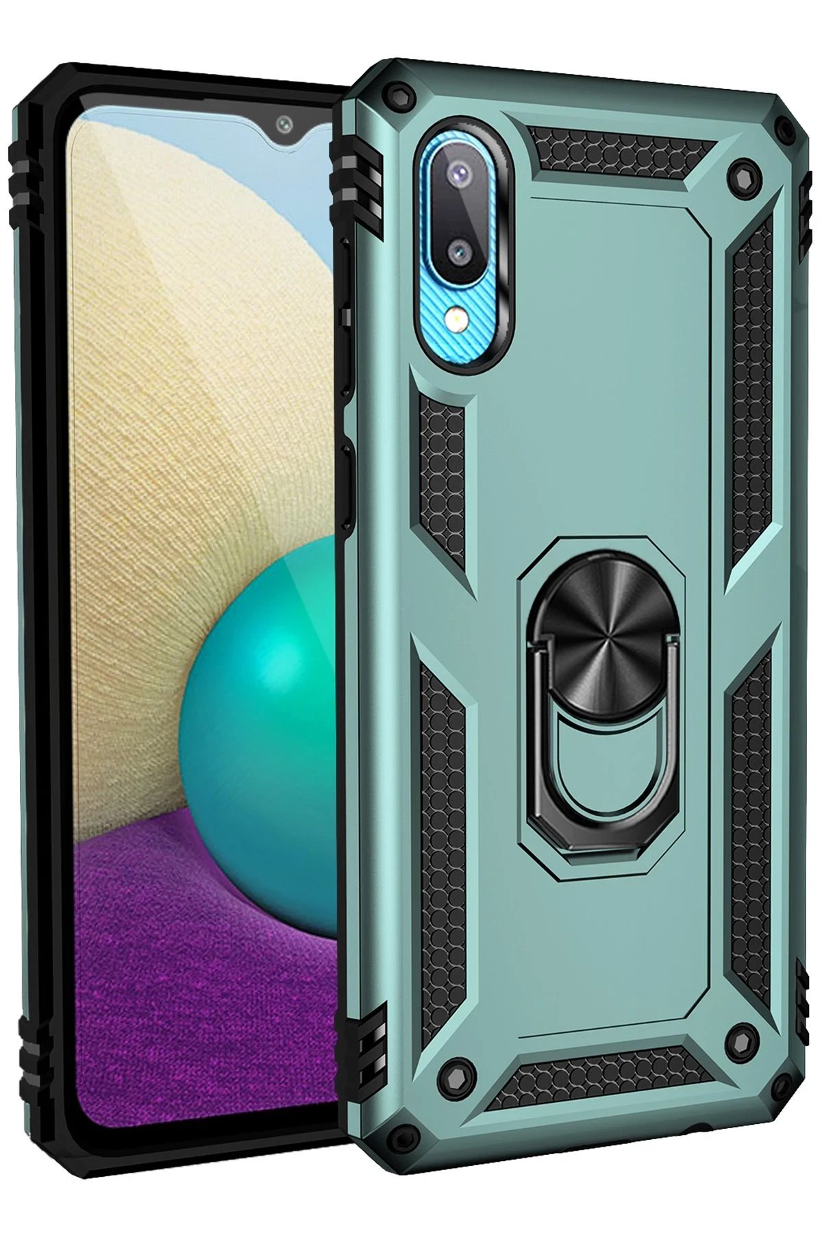 Samsung Galaxy A02 Kılıf Sofya Yüzüklü Silikon Kapak - Yeşil-(5796)