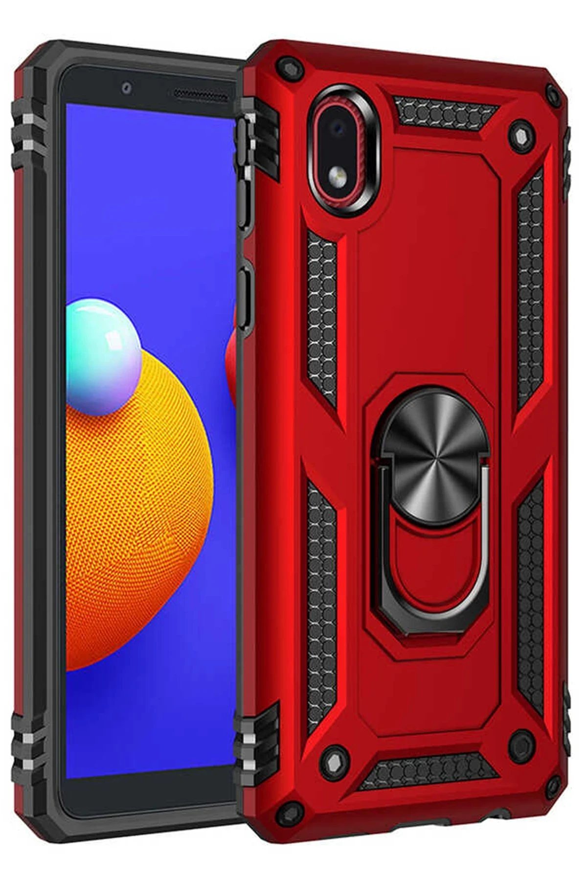 Samsung Galaxy A01 Core Kılıf Sofya Yüzüklü Silikon Kapak - Kırmızı-(5796)