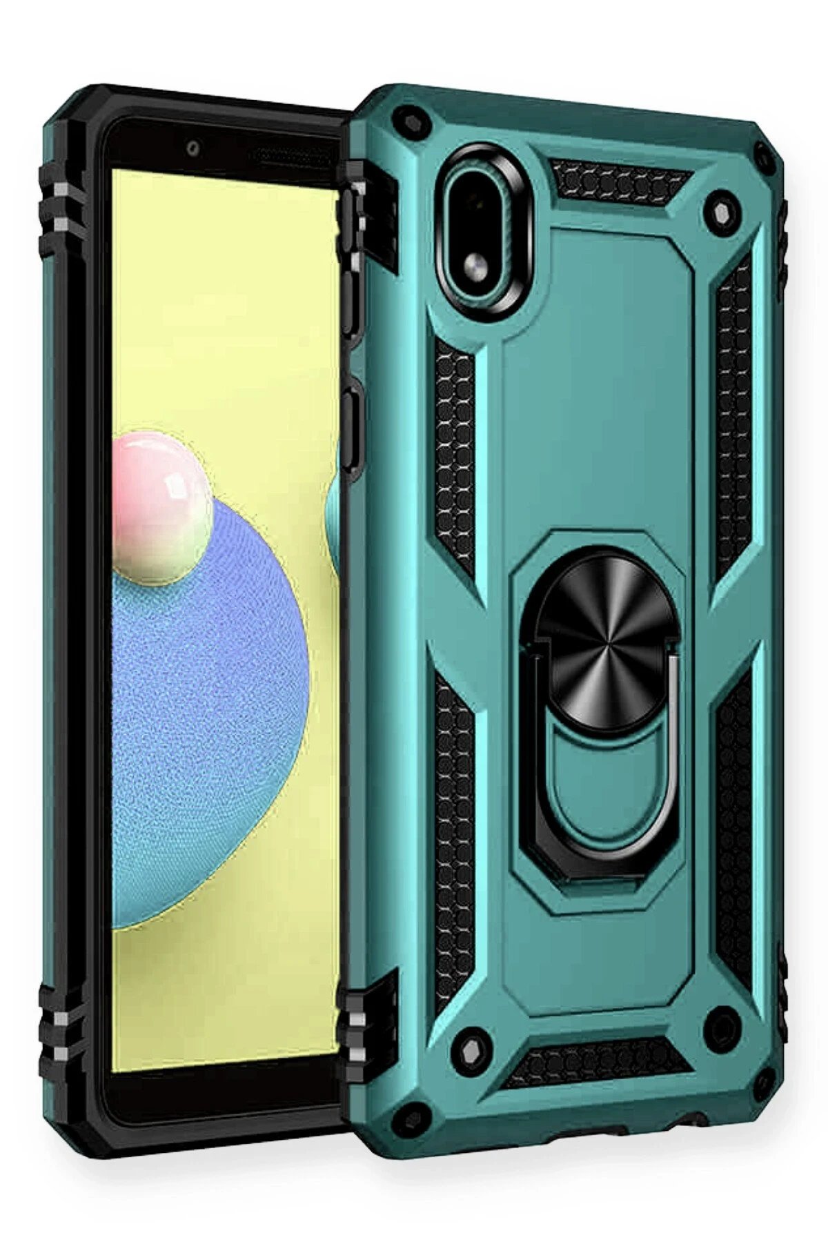 Samsung Galaxy A01 Core Kılıf Sofya Yüzüklü Silikon Kapak - Yeşil-(5796)