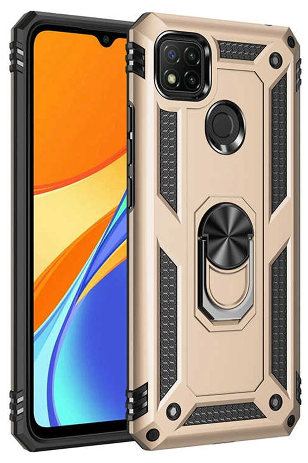 Xiaomi Redmi 9C Kılıf Sofya Yüzüklü Silikon Kapak - Gold-(5796)