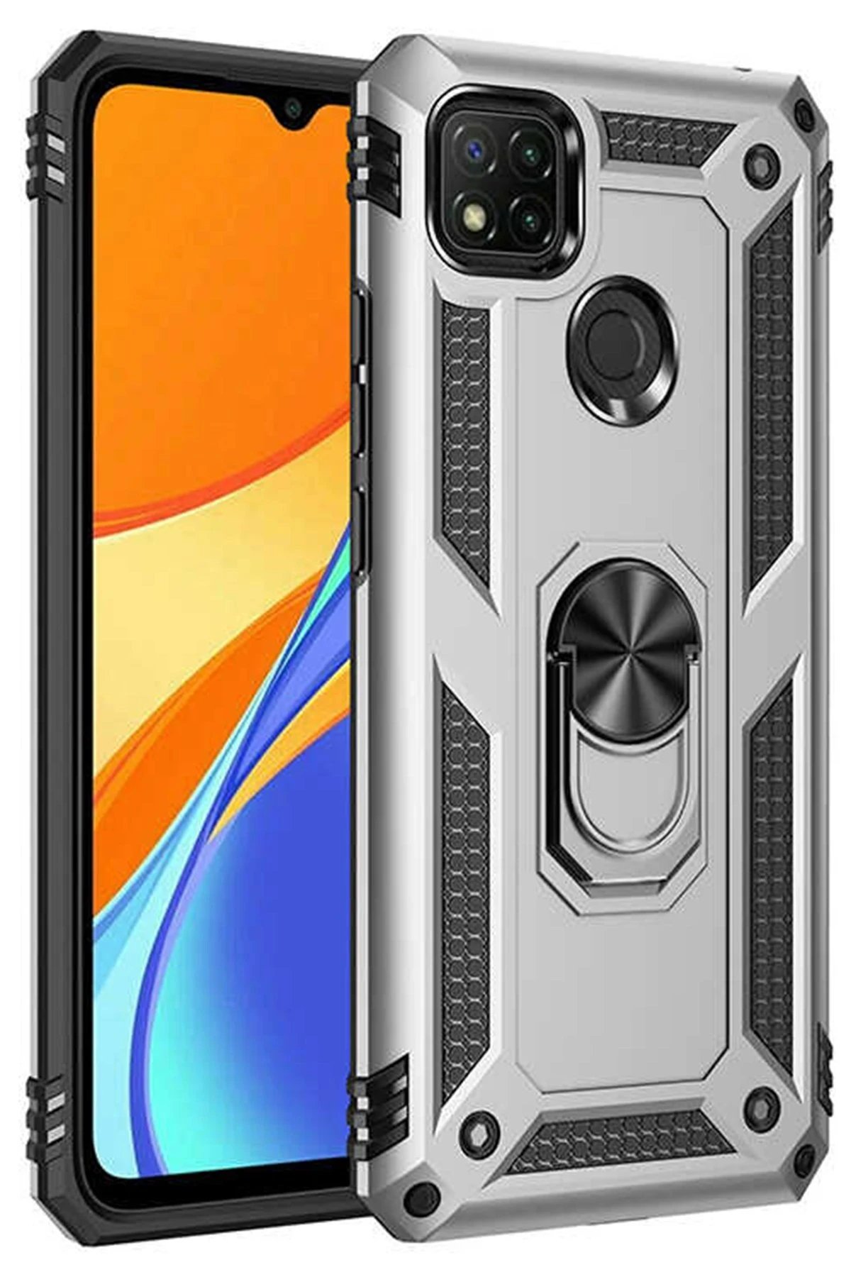 Xiaomi Redmi 9C Kılıf Sofya Yüzüklü Silikon Kapak - Gümüş-(5796)