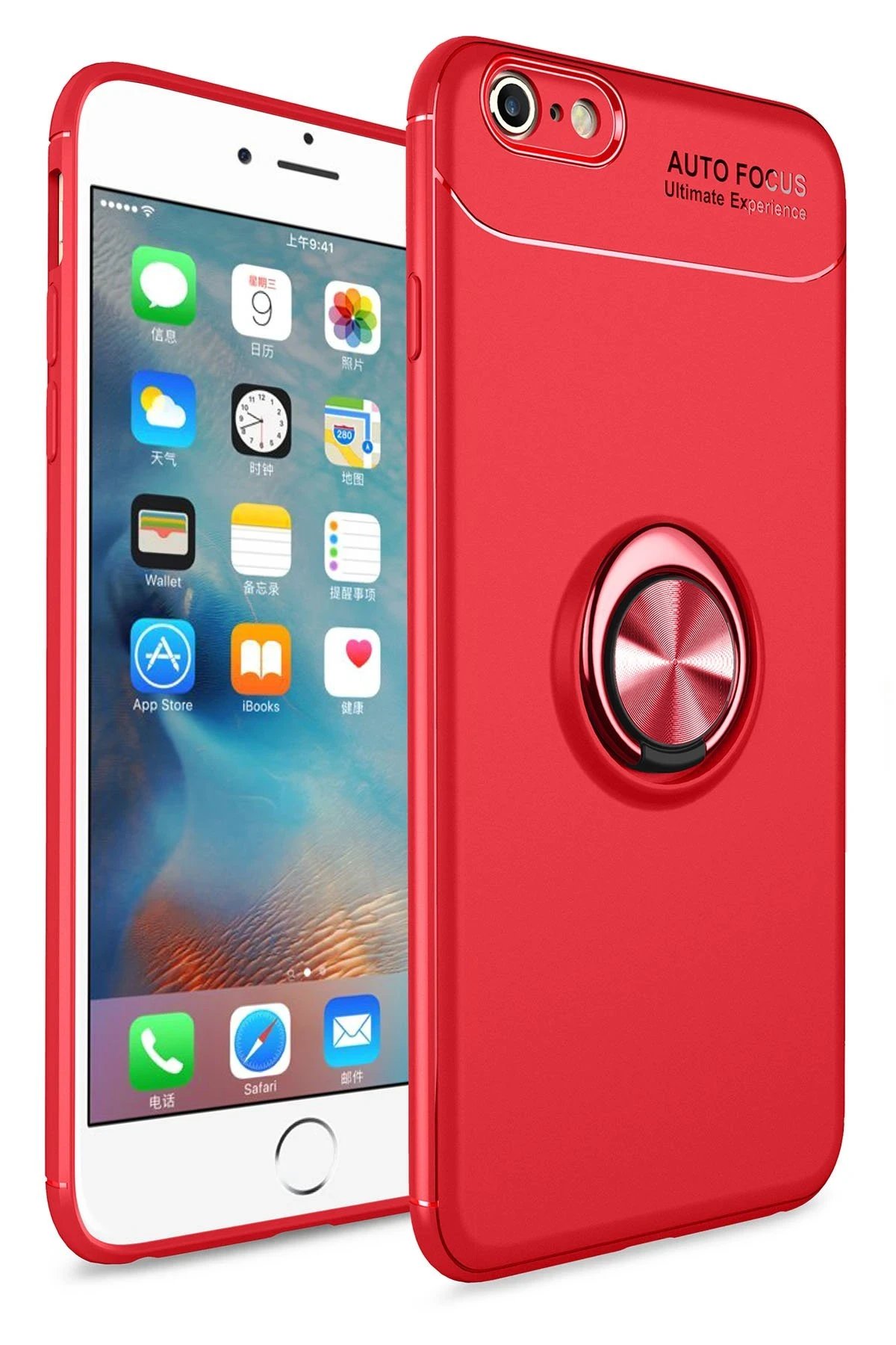 iPhone 6 Kılıf Range Yüzüklü Silikon - Kırmızı-(5796)