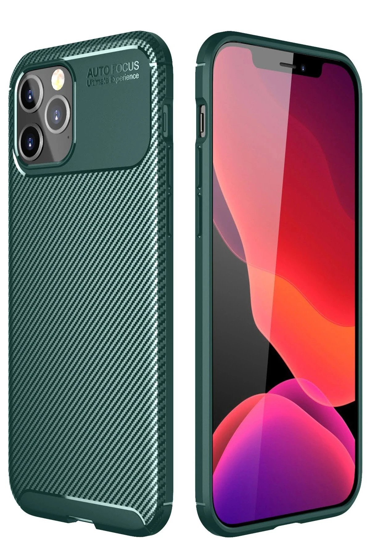 iPhone 12 Pro Max Kılıf Auto Focus Karbon Kapak - Yeşil-(5796)