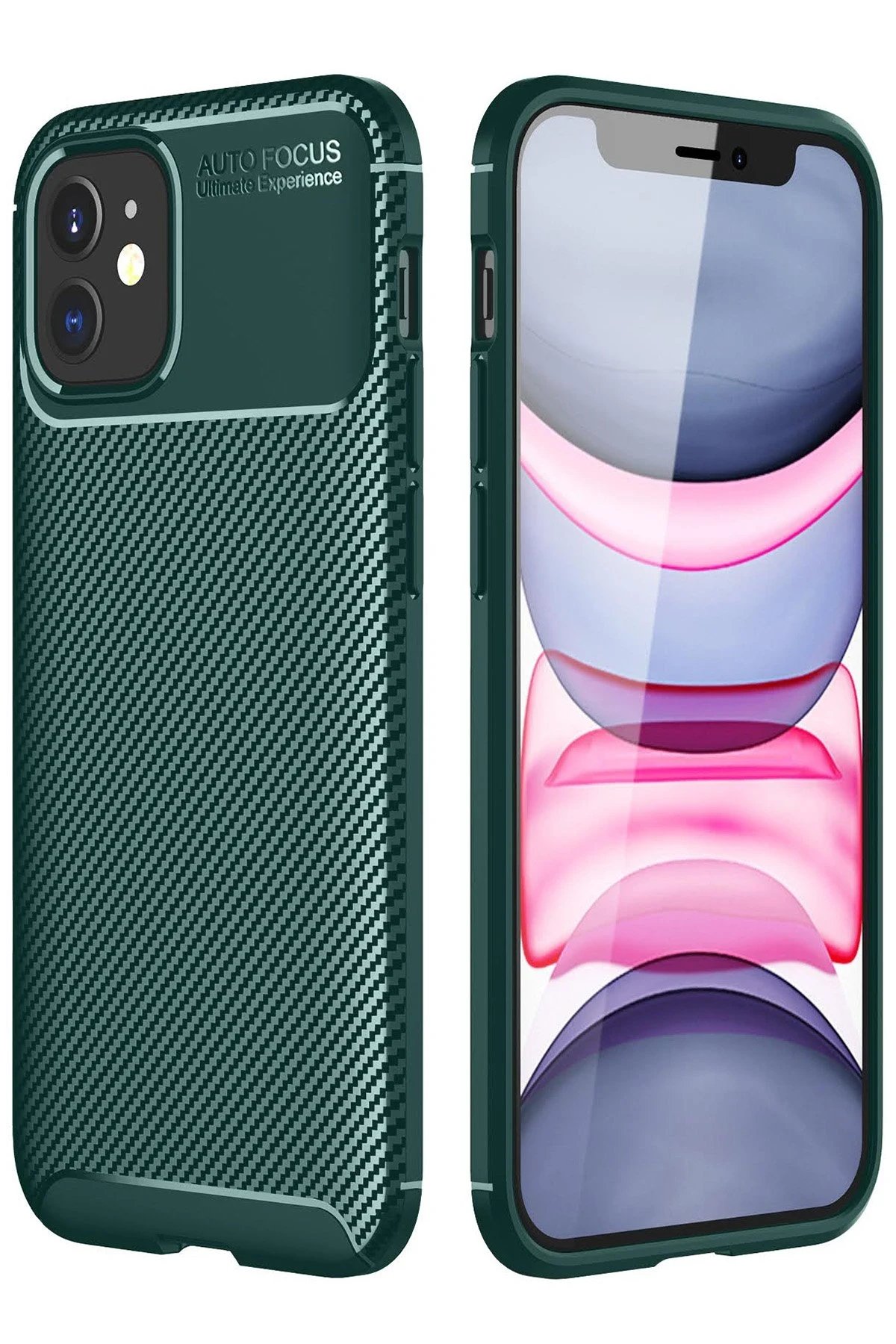 iPhone 12 Mini Kılıf Auto Focus Karbon Kapak - Yeşil-(5796)