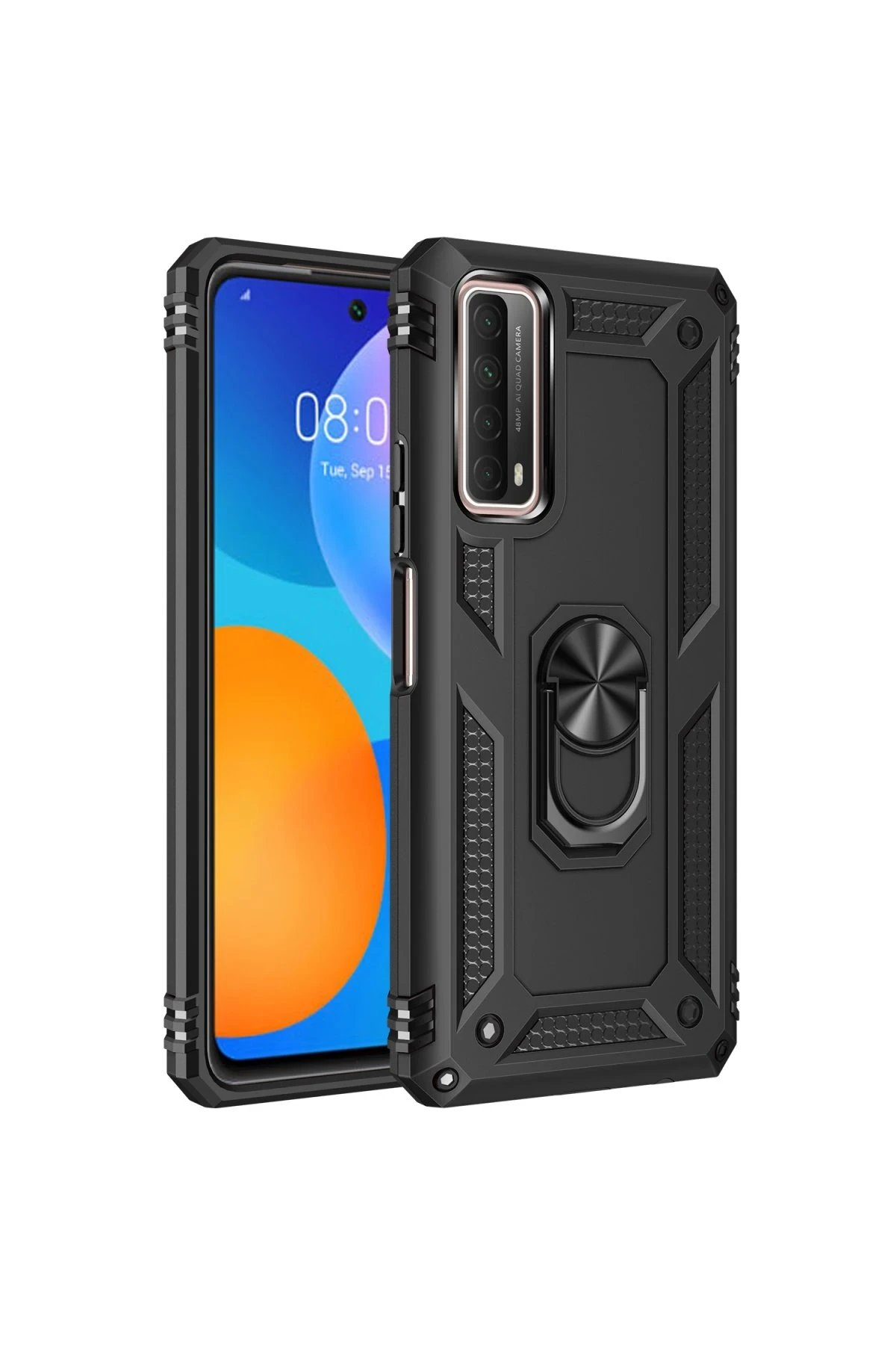 Huawei P Smart 2021 Kılıf Sofya Yüzüklü Silikon Kapak - Siyah-(5796)