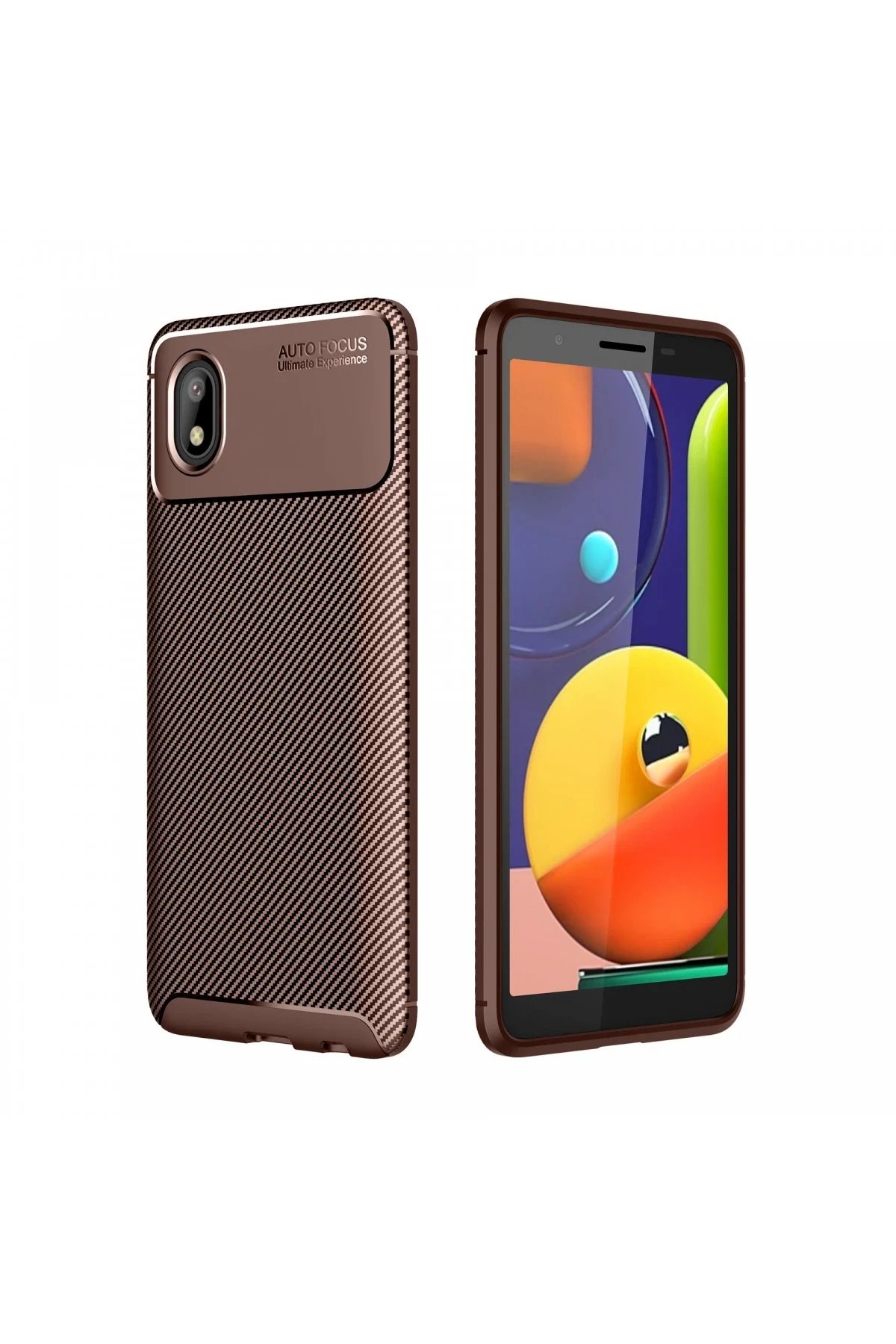 Samsung Galaxy A01 Core Kılıf Auto Focus Karbon Kapak - Kahverengi-(5796)