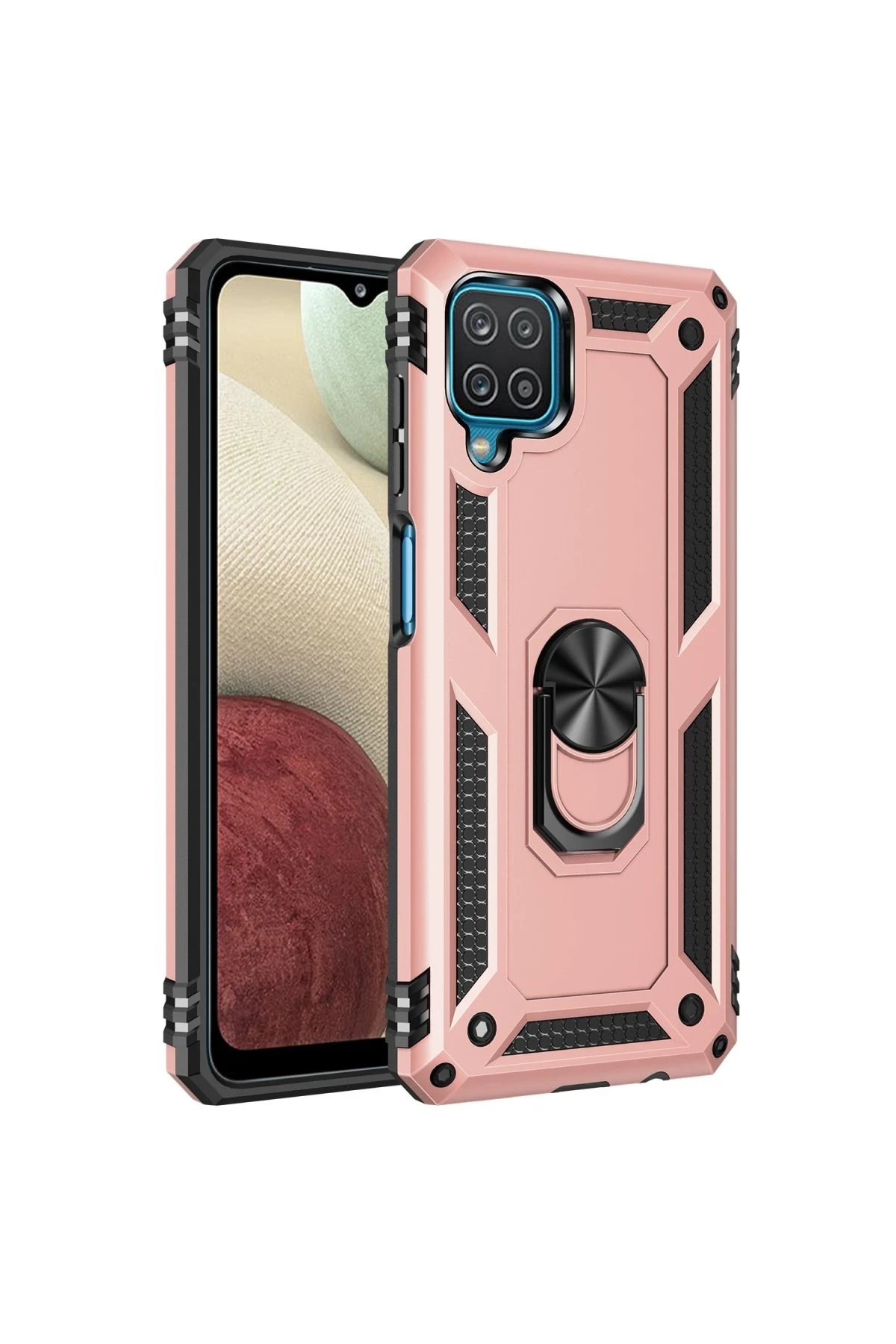 Samsung Galaxy A12 Kılıf Sofya Yüzüklü Silikon Kapak - Rose-(5796)