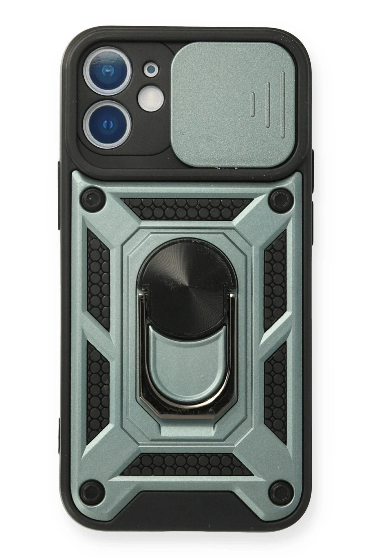 iPhone 11 Kılıf Pars Lens Yüzüklü Silikon - Yeşil-(5796)