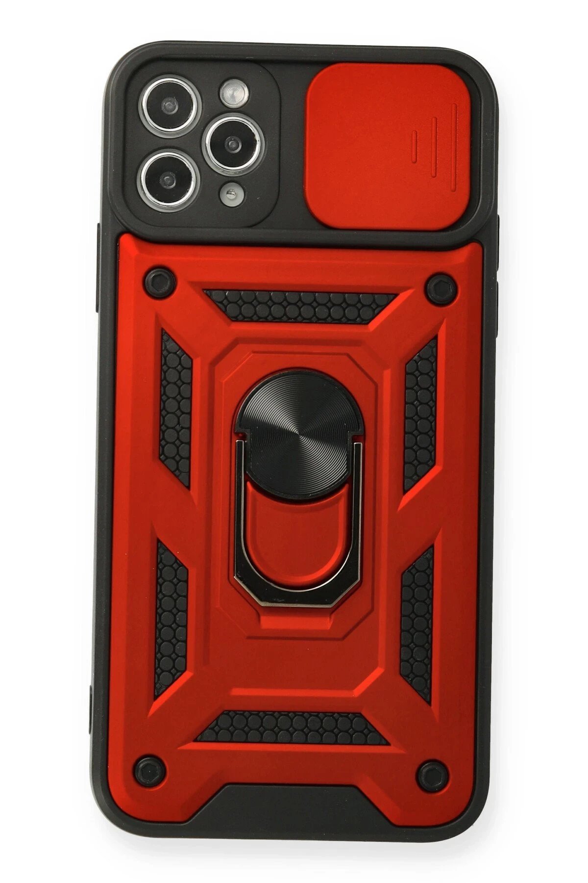 iPhone 11 Pro Kılıf Pars Lens Yüzüklü Silikon - Kırmızı-(5796)