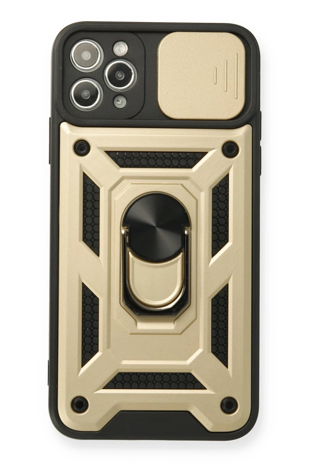iPhone 11 Pro Kılıf Pars Lens Yüzüklü Silikon - Gold-(5796)