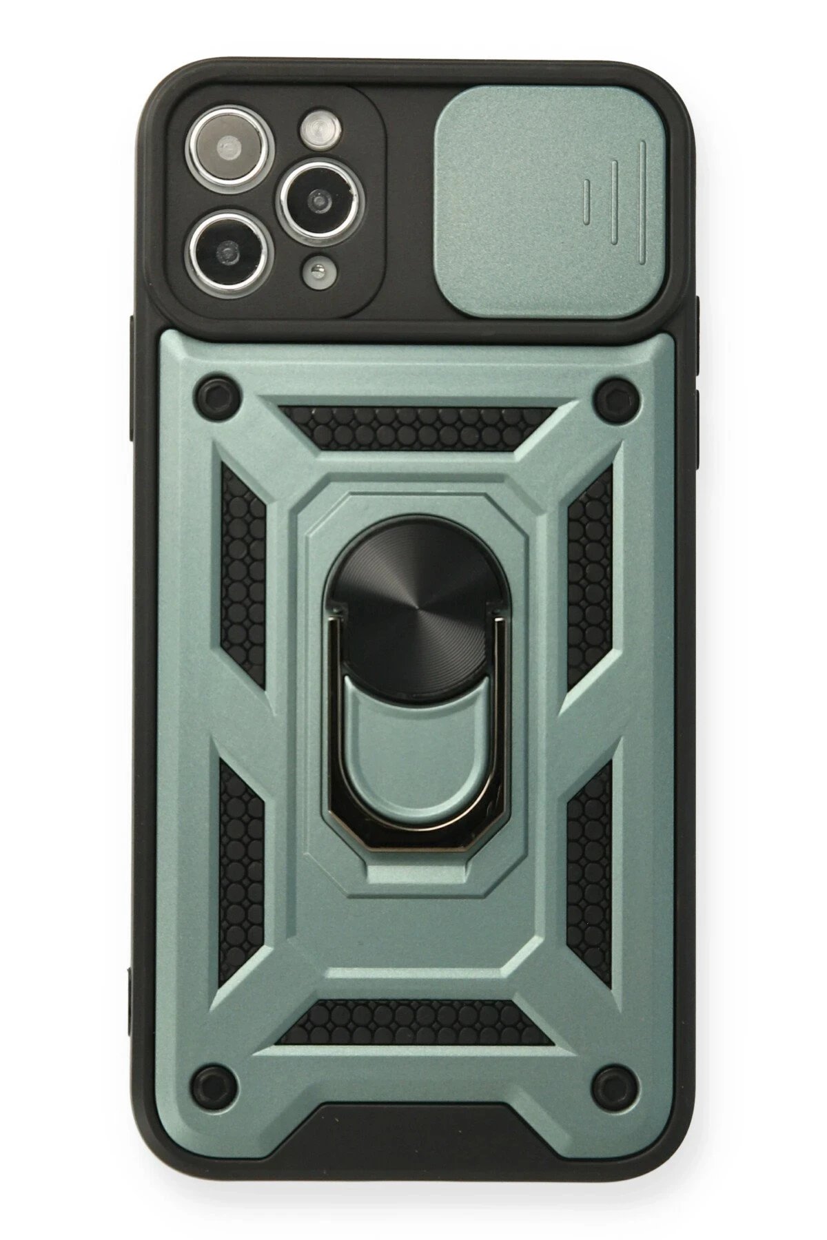 iPhone 11 Pro Max Kılıf Pars Lens Yüzüklü Silikon - Yeşil-(5796)