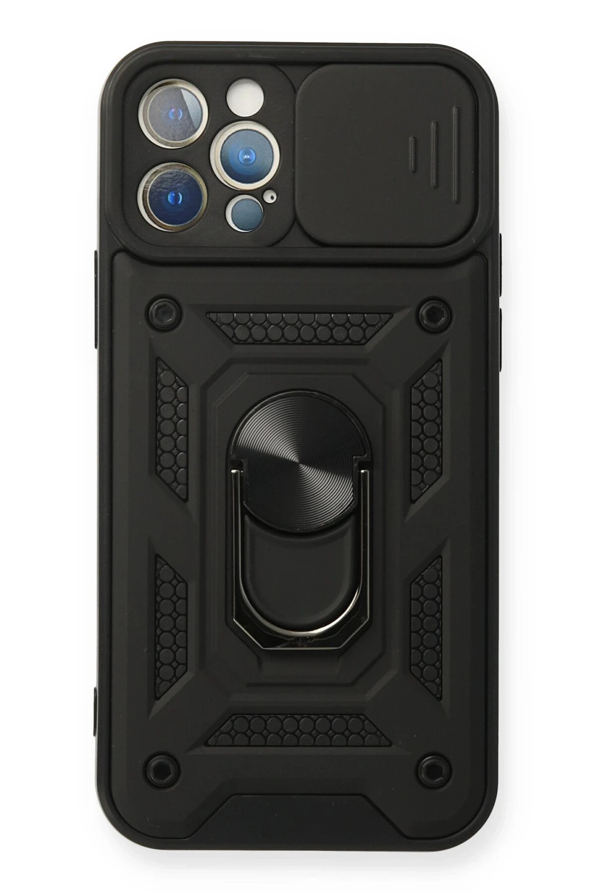 iPhone 12 Pro Kılıf Pars Lens Yüzüklü Silikon - Siyah-(5796)