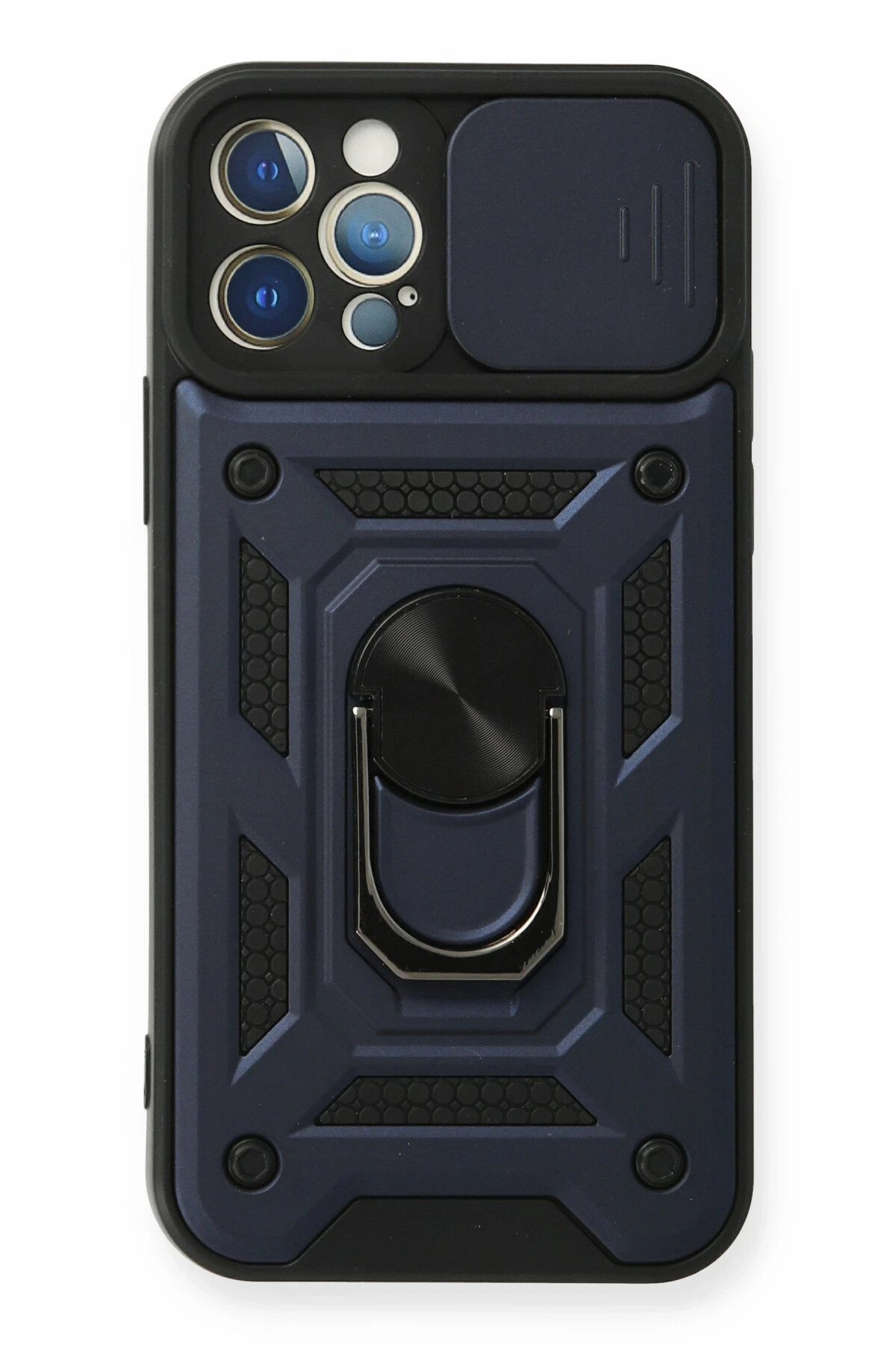 iPhone 12 Pro Kılıf Pars Lens Yüzüklü Silikon - Lacivert-(5796)