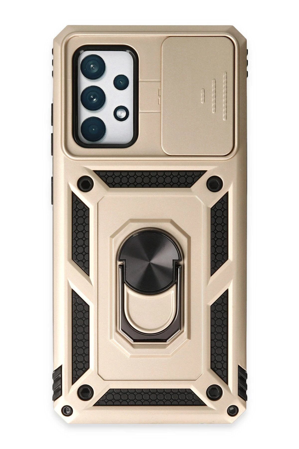 Samsung Galaxy A72 Kılıf Pars Lens Yüzüklü Silikon - Gold-(5796)