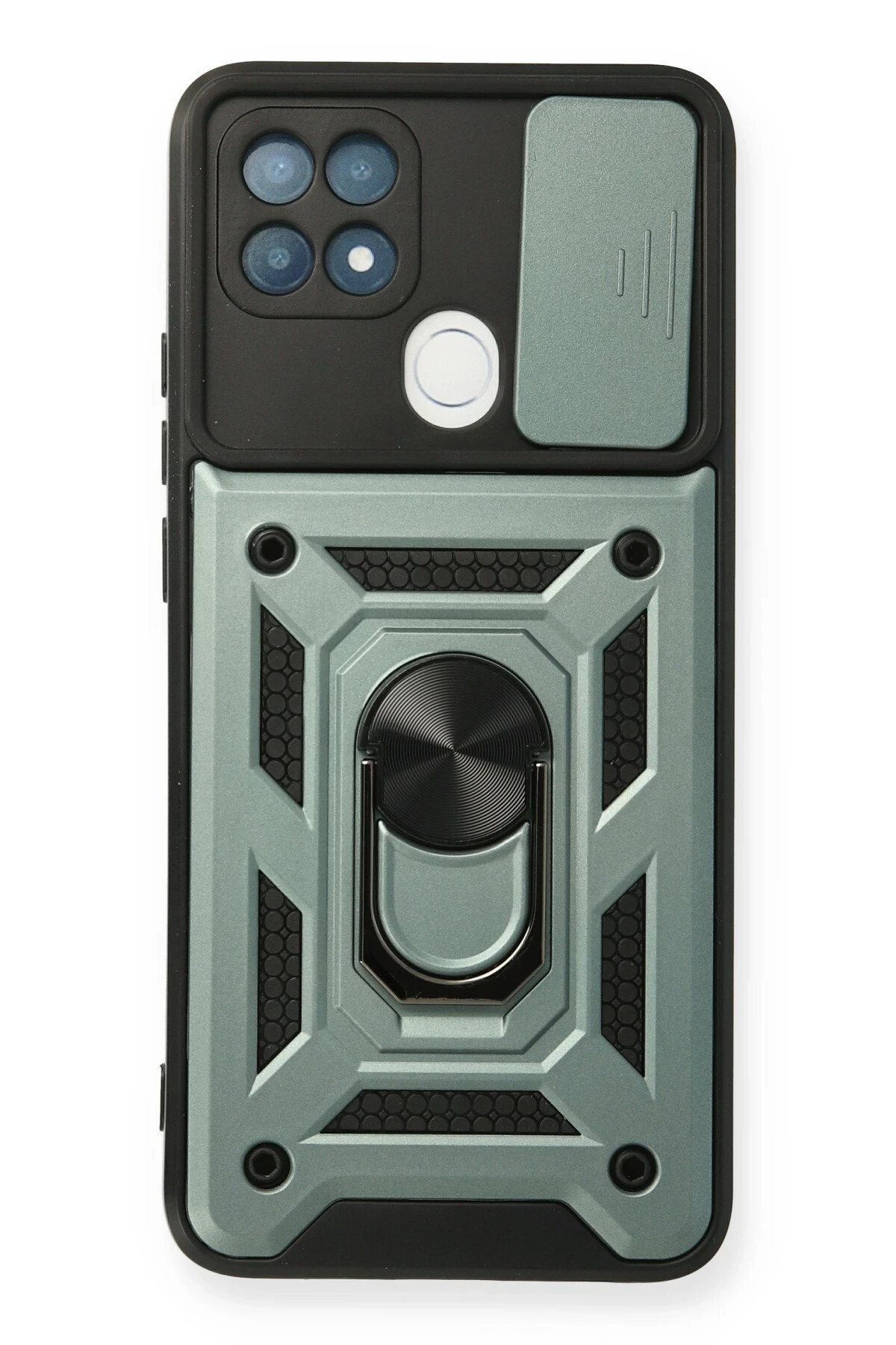 Oppo A15 Kılıf Pars Lens Yüzüklü Silikon - Yeşil-(5796)