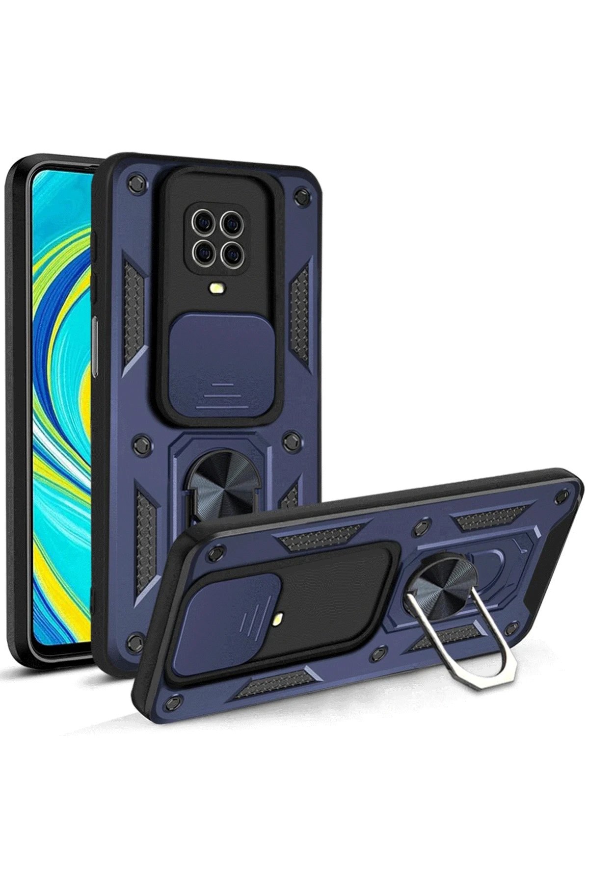 Xiaomi Redmi Note 9 Pro Kılıf Pars Lens Yüzüklü Silikon - Lacivert-(5796)