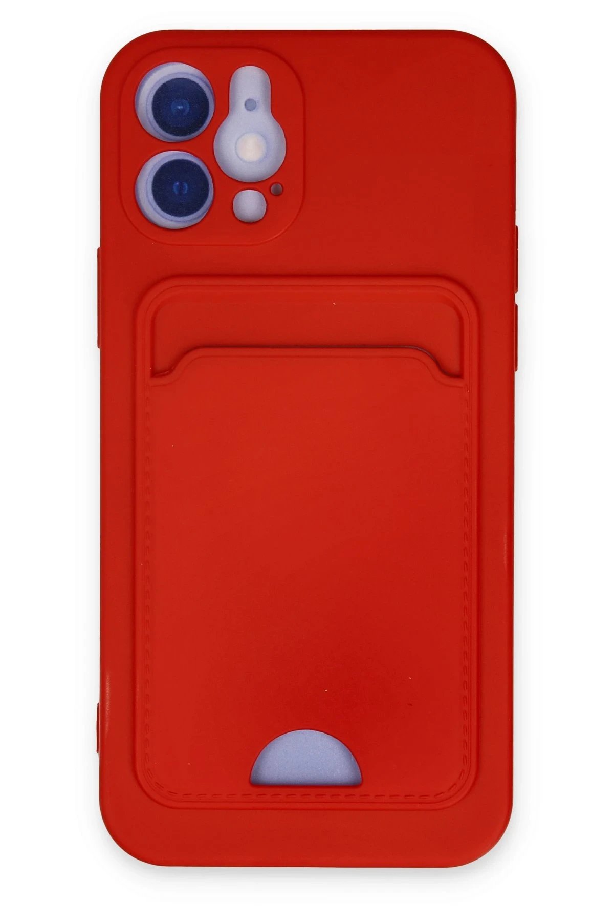 iPhone 12 Kılıf Kelvin Kartvizitli Silikon - Kırmızı-(5796)