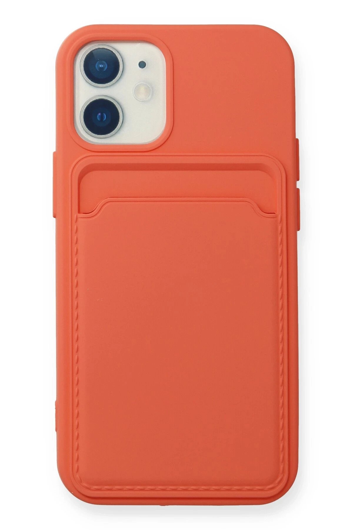 iPhone 12 Kılıf Kelvin Kartvizitli Silikon - Turuncu-(5796)