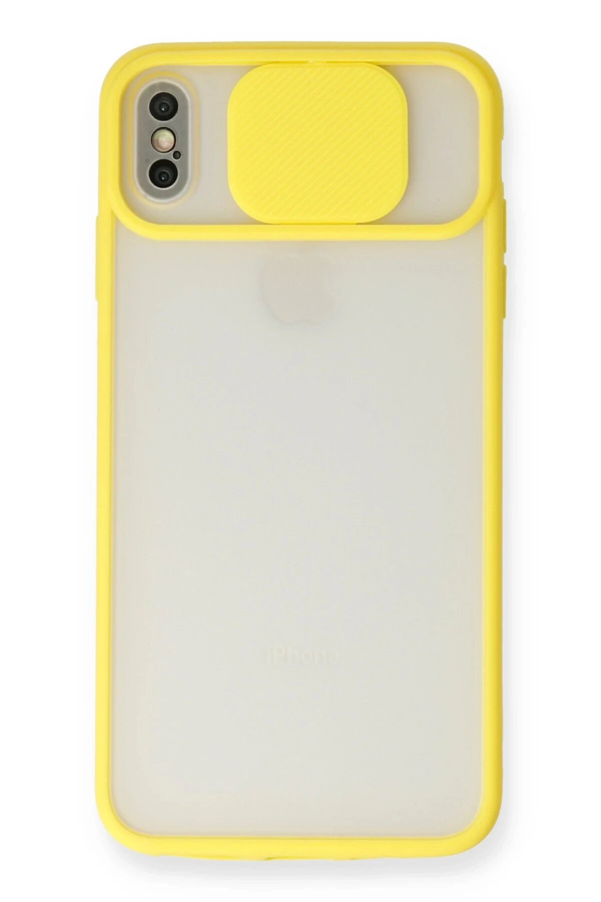 iPhone X Kılıf Palm Buzlu Kamera Sürgülü Silikon - Sarı-(5796)