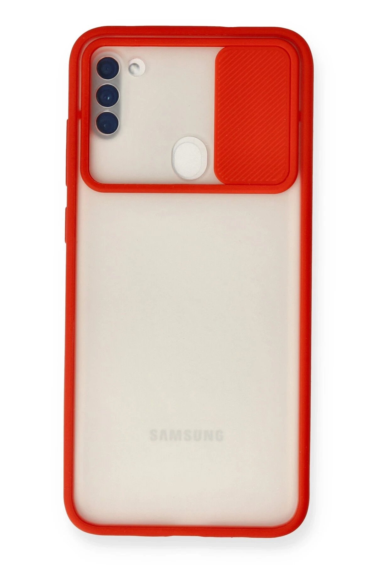 Samsung Galaxy A11 Kılıf Palm Buzlu Kamera Sürgülü Silikon - Kırmızı-(5796)