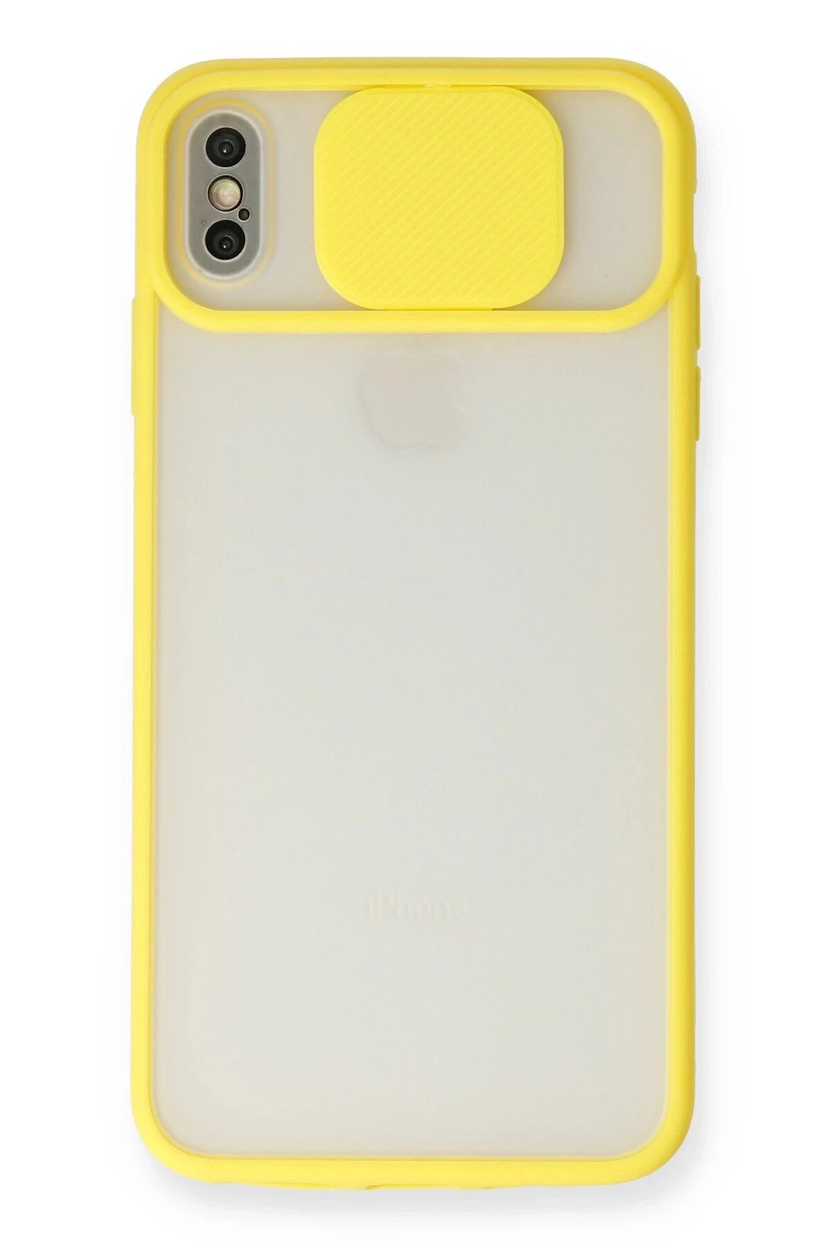 iPhone XS Max Kılıf Palm Buzlu Kamera Sürgülü Silikon - Sarı-(5796)
