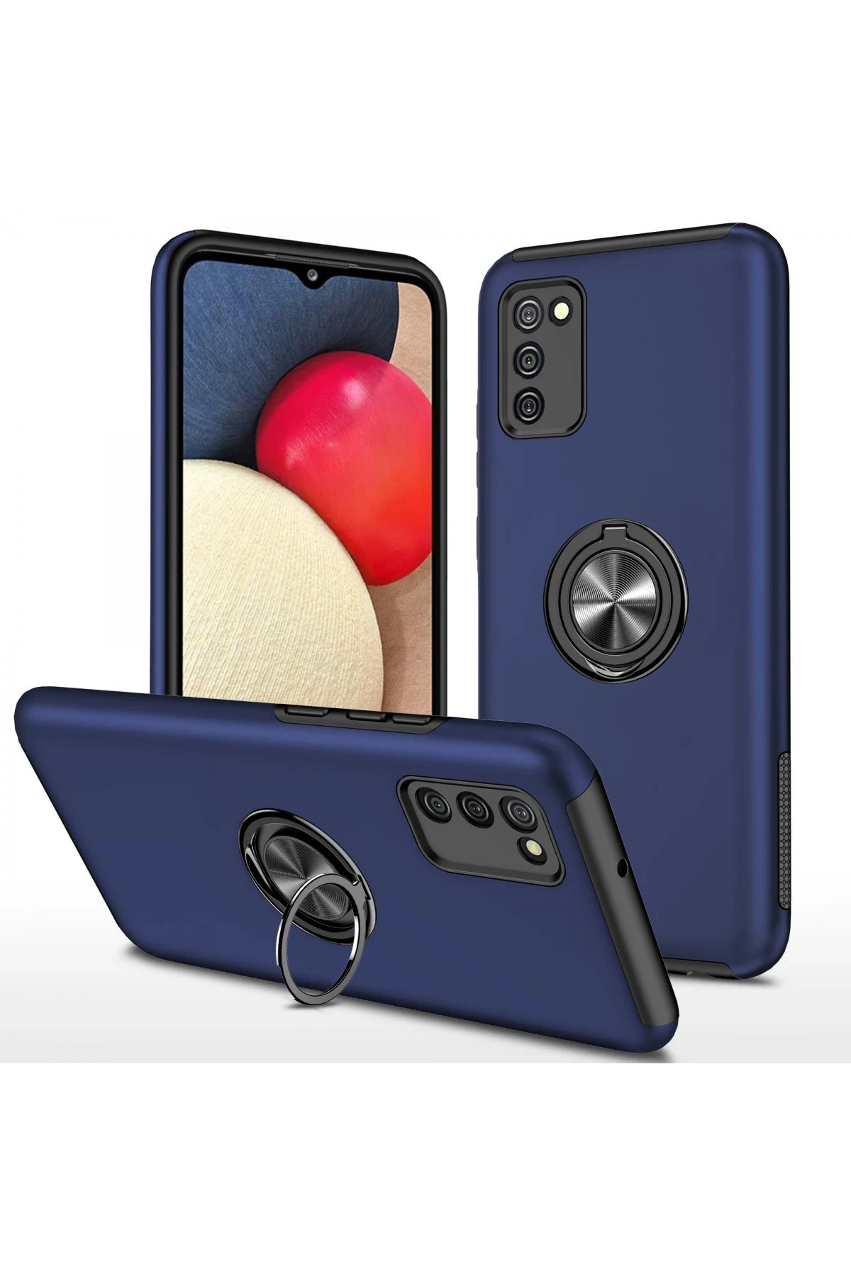 Samsung Galaxy A02S Kılıf Elit Yüzüklü Kapak - Lacivert-(5796)