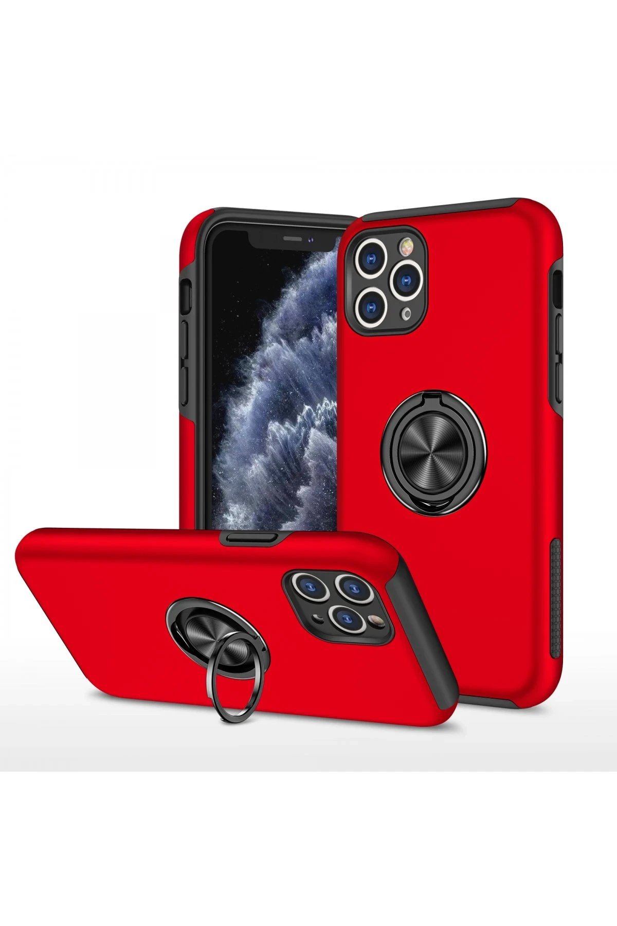 iPhone 11 Pro Max Kılıf Elit Yüzüklü Kapak - Kırmızı-(5796)