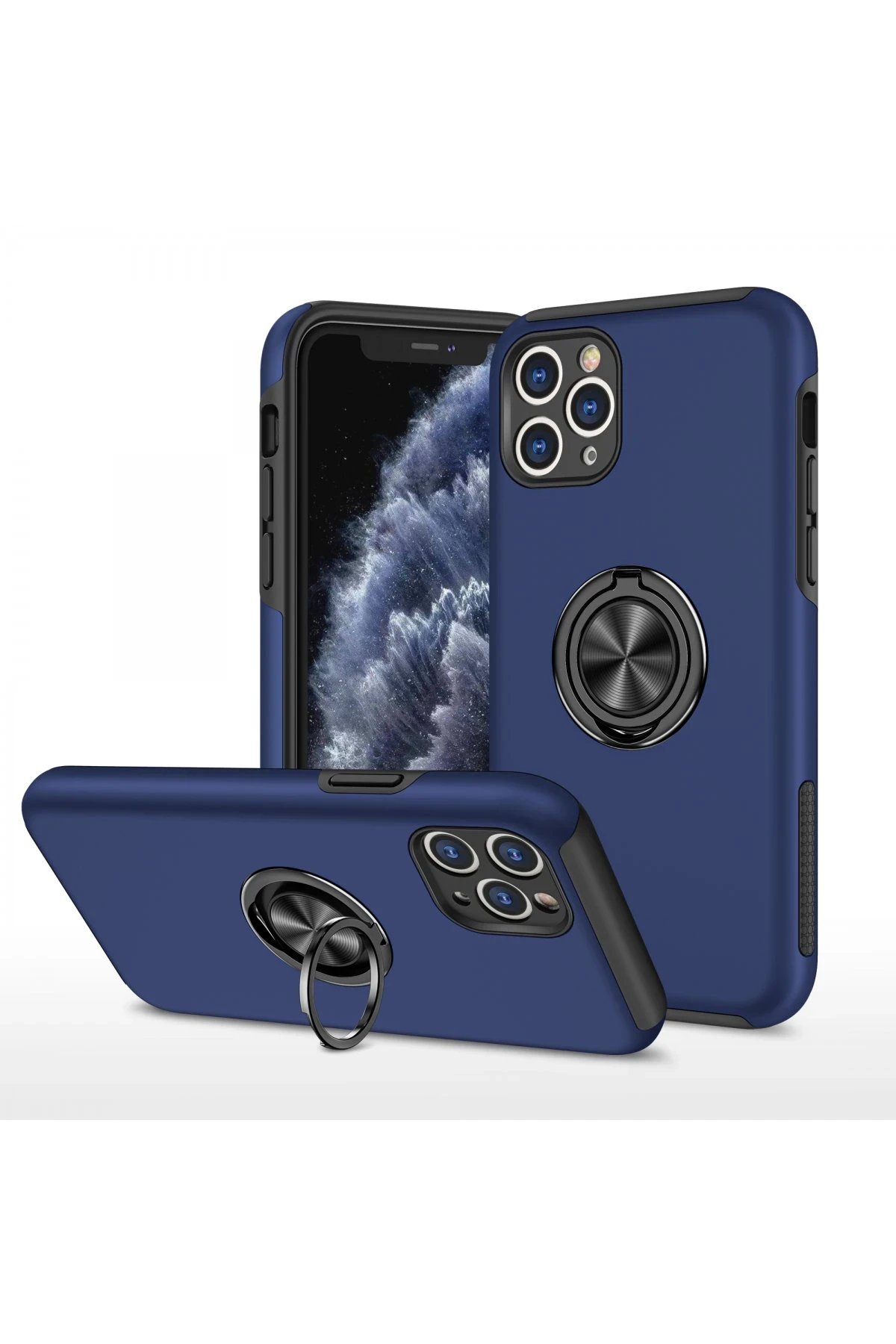 iPhone 11 Pro Max Kılıf Elit Yüzüklü Kapak - Lacivert-(5796)