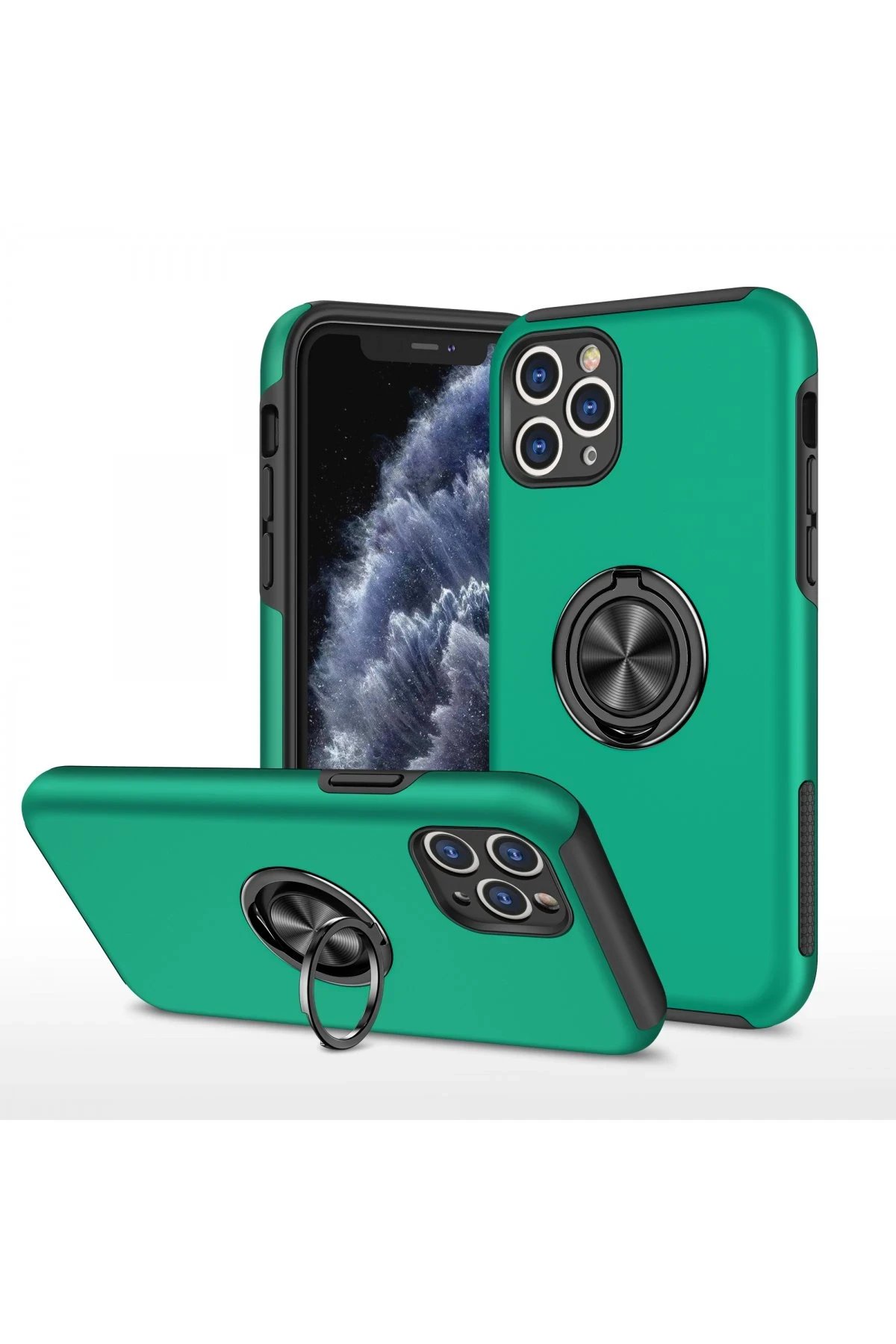 iPhone 11 Pro Max Kılıf Elit Yüzüklü Kapak - Yeşil-(5796)