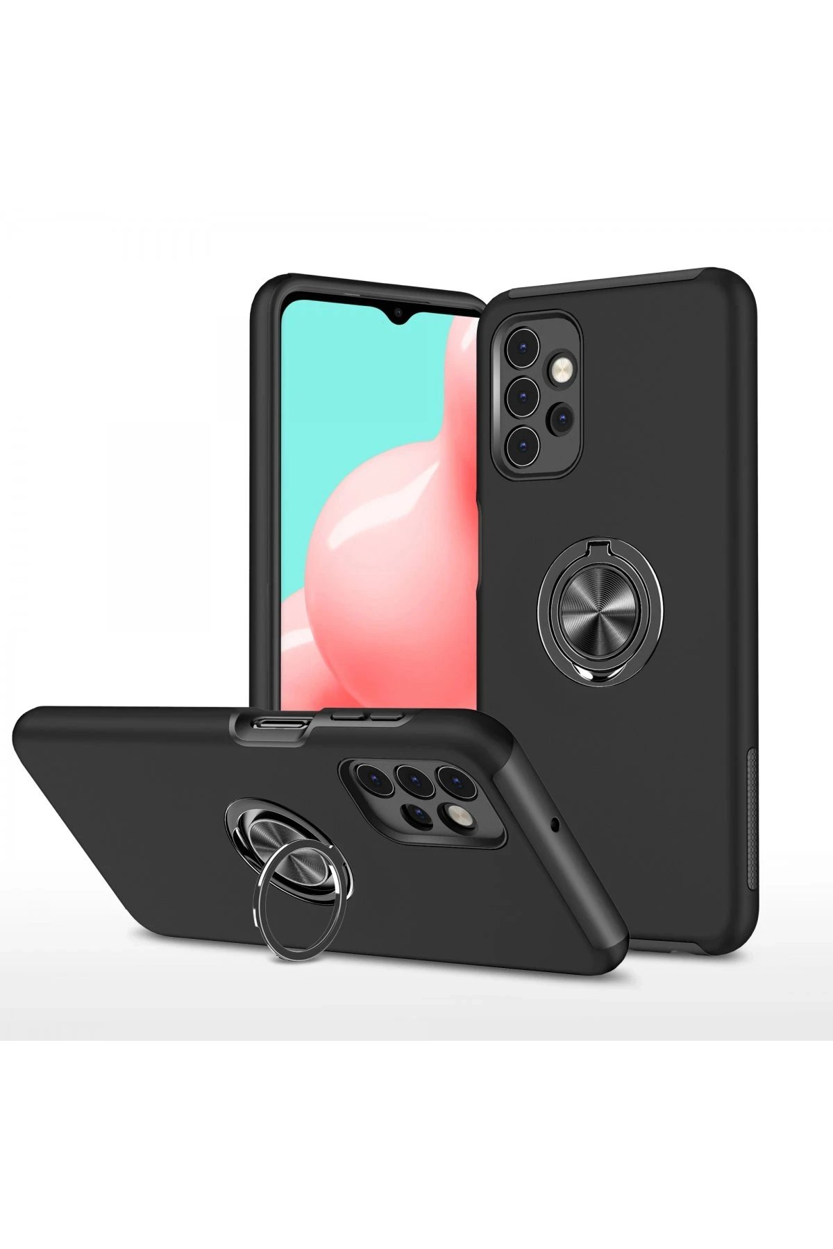 Samsung Galaxy A72 Kılıf Elit Yüzüklü Kapak - Siyah-(5796)