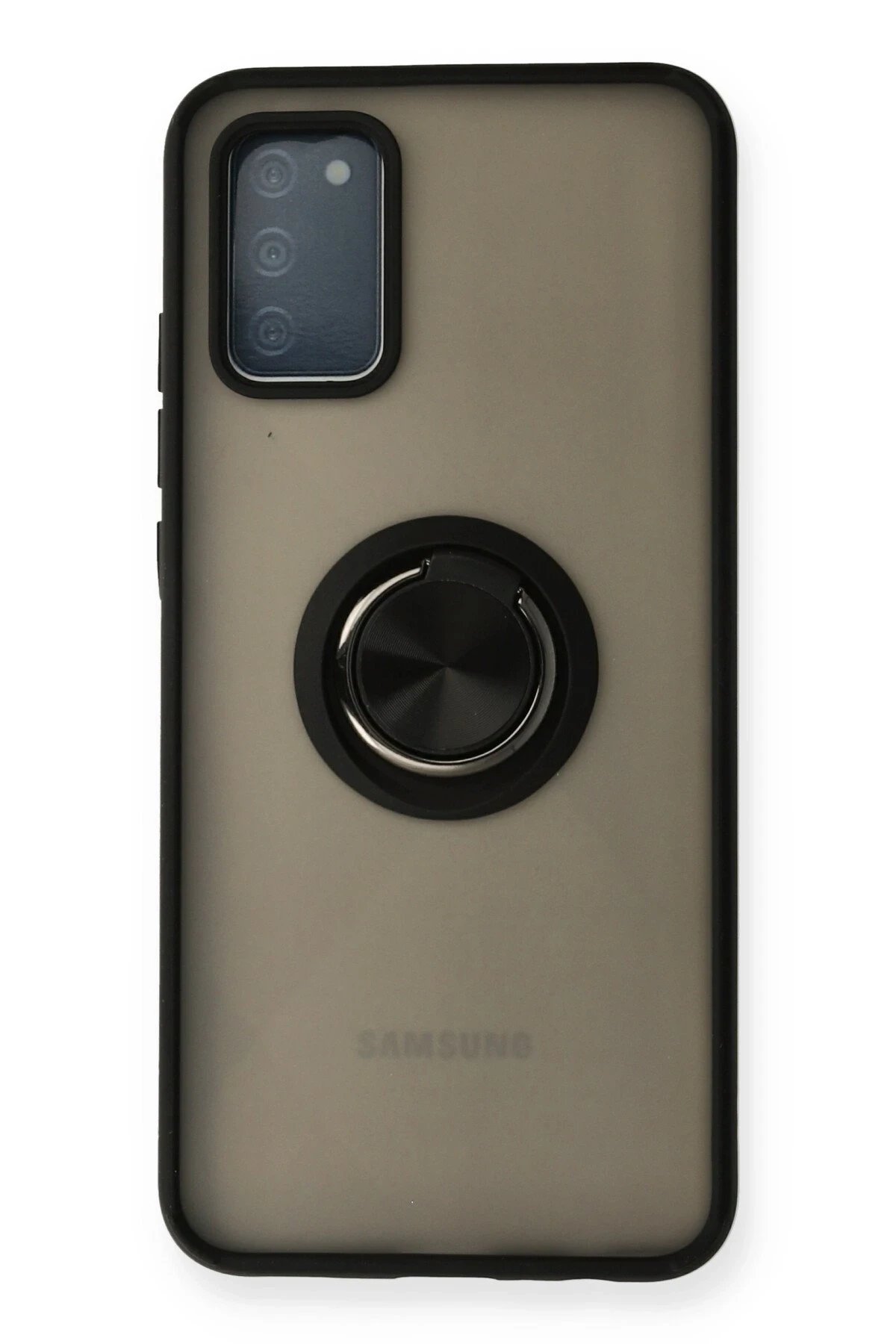 Samsung Galaxy A02S Kılıf Montreal Yüzüklü Silikon Kapak - Siyah-(5796)