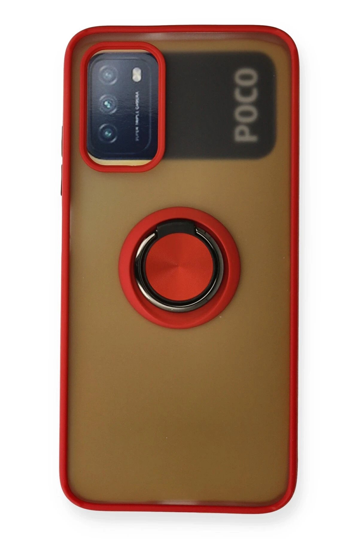 Xiaomi Redmi 9T Kılıf Montreal Yüzüklü Silikon Kapak - Kırmızı-(5796)