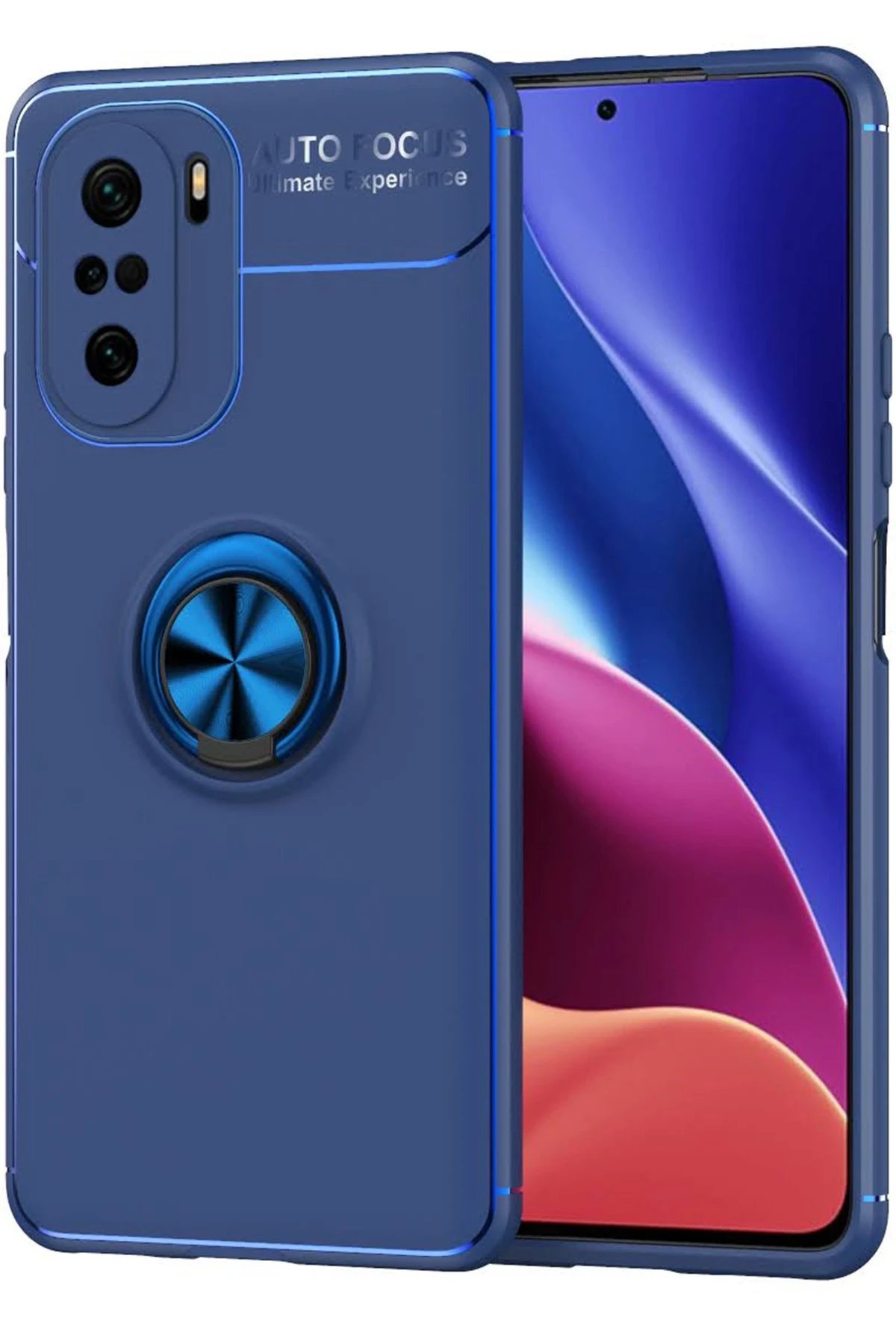 Xiaomi Poco F3 Kılıf Range Yüzüklü Silikon - Mavi-(5796)