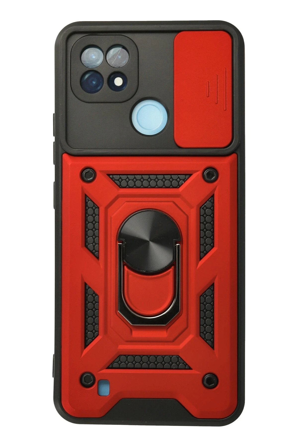 Realme C21 Kılıf Pars Lens Yüzüklü Silikon - Kırmızı-(5796)