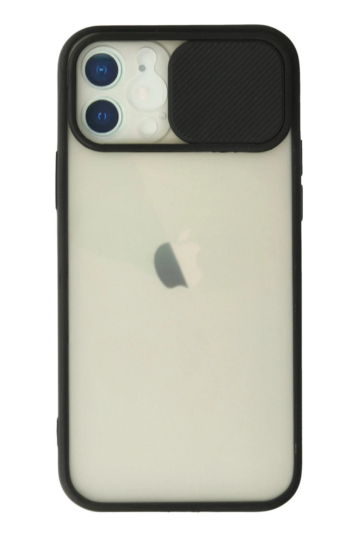 iPhone 12 Kılıf Palm Buzlu Kamera Sürgülü Silikon - Siyah-(5796)