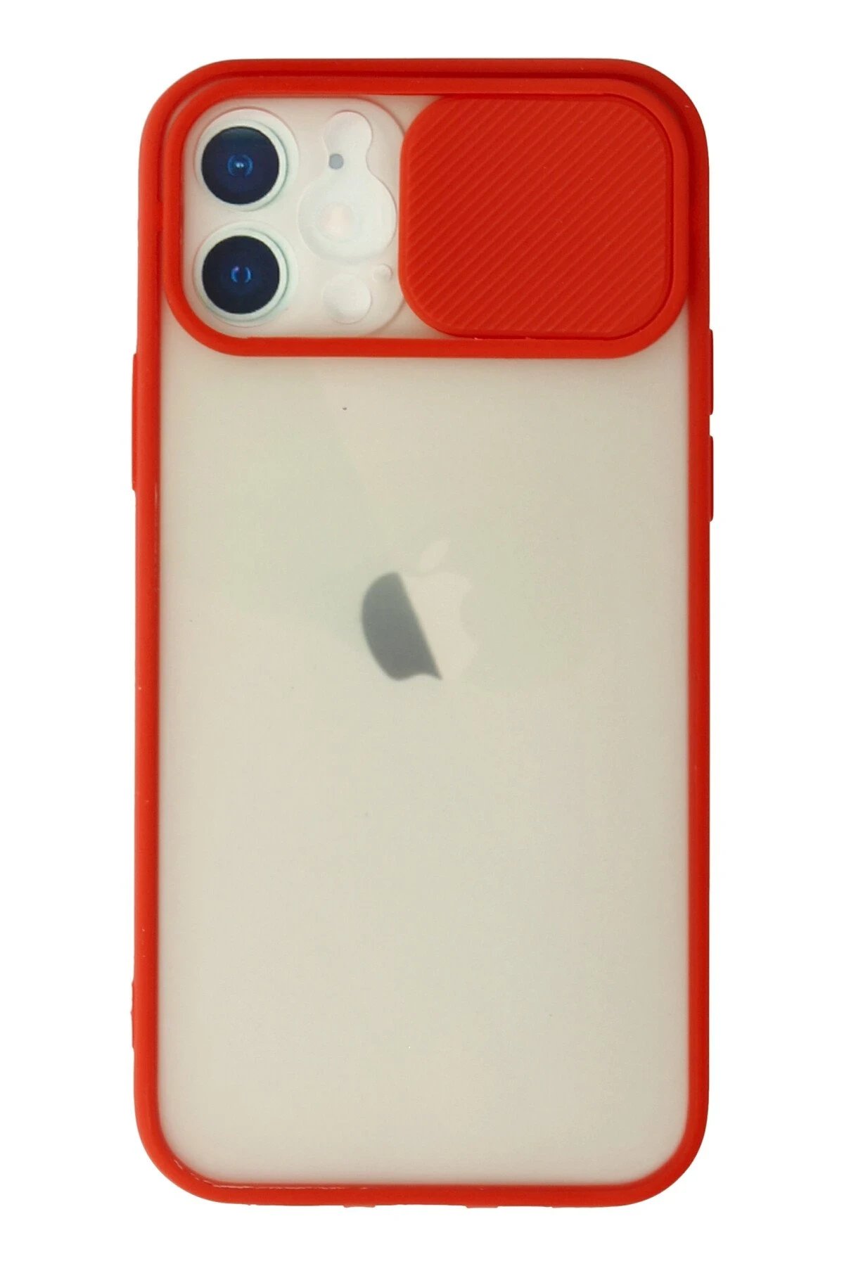 iPhone 12 Kılıf Palm Buzlu Kamera Sürgülü Silikon - Kırmızı-(5796)