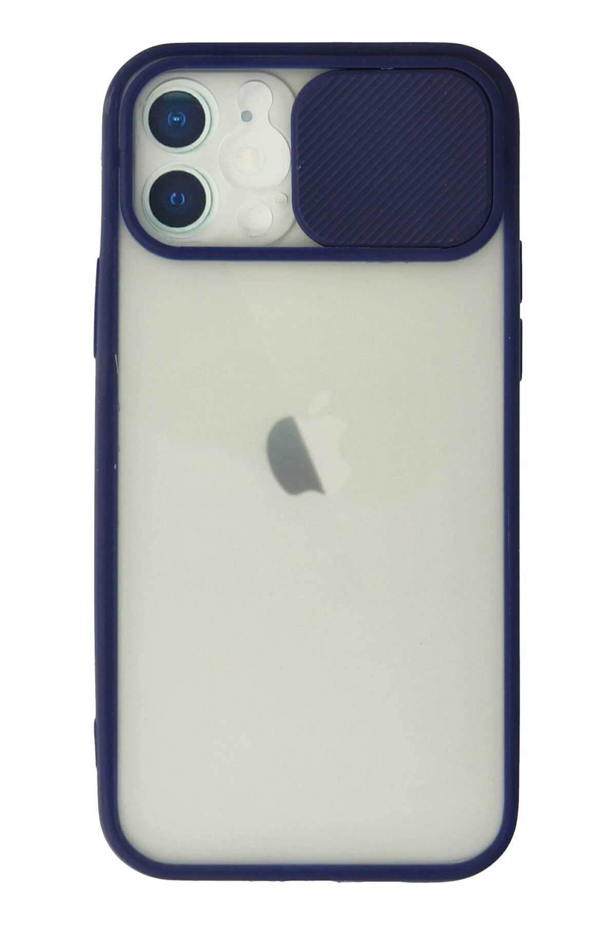 iPhone 12 Kılıf Palm Buzlu Kamera Sürgülü Silikon - Lacivert-(5796)